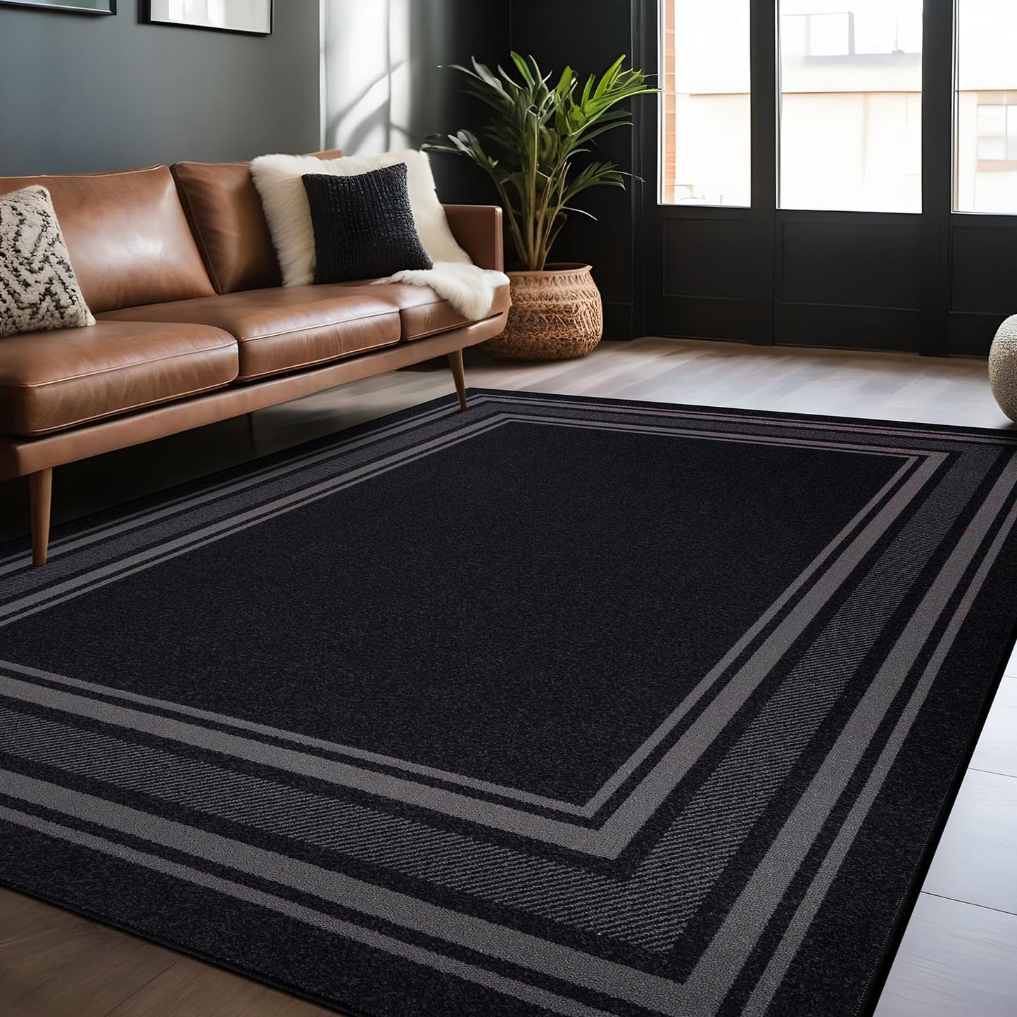 Modern Bordered Non Slip Indoor Rugs for Living Room 5x7