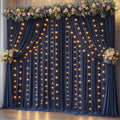Navy Blue Backdrop Curtains with Lights String - Event Photo Backdrop