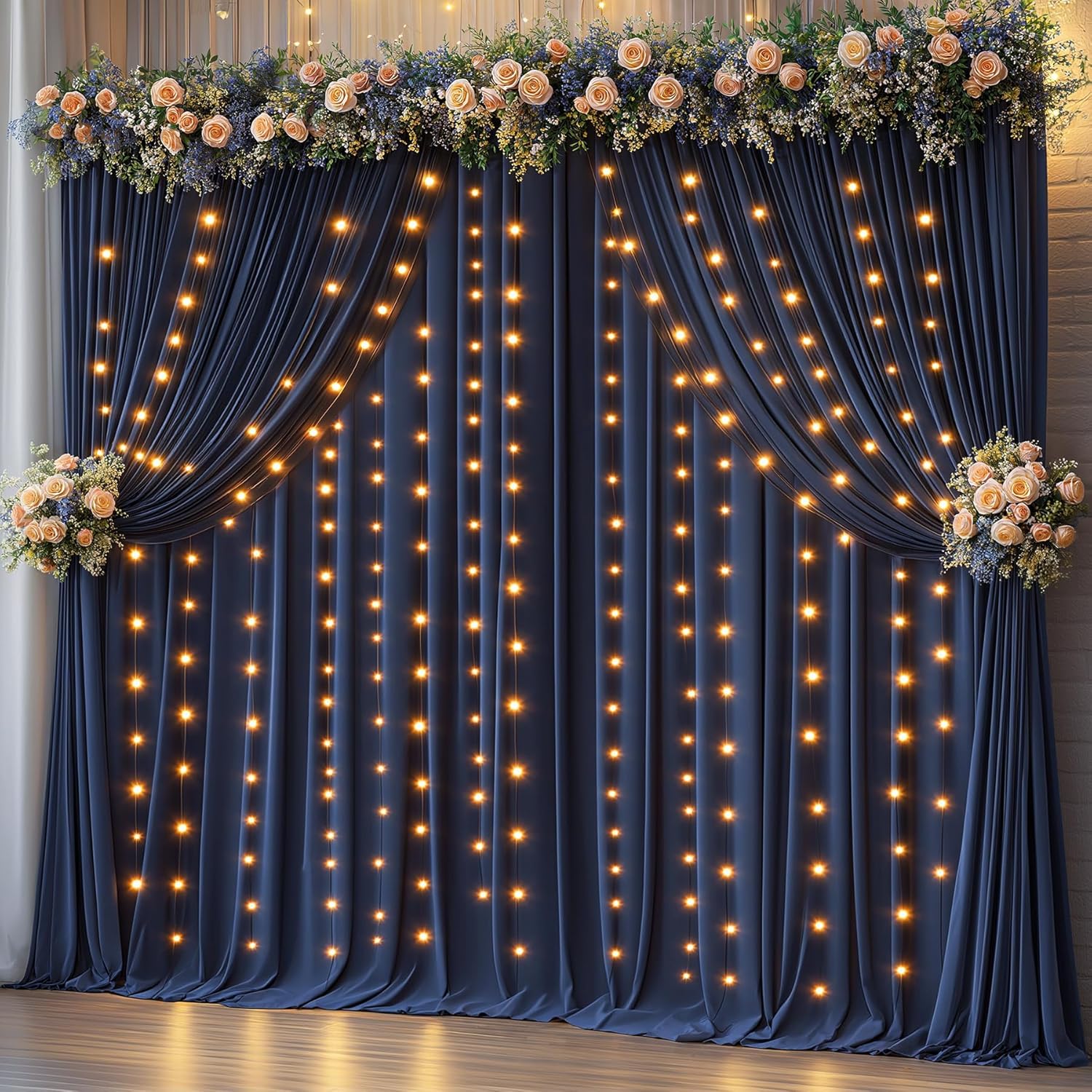 Navy Blue Backdrop Curtains with Lights for Stunning Events
