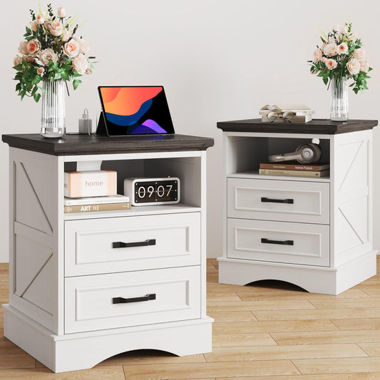 24 Tall Farmhouse Nightstands Set of 2 with Charging Station