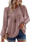 Womens Fall Crewneck Long Sleeve Chiffon Blouses - Flowy Lace Hem made