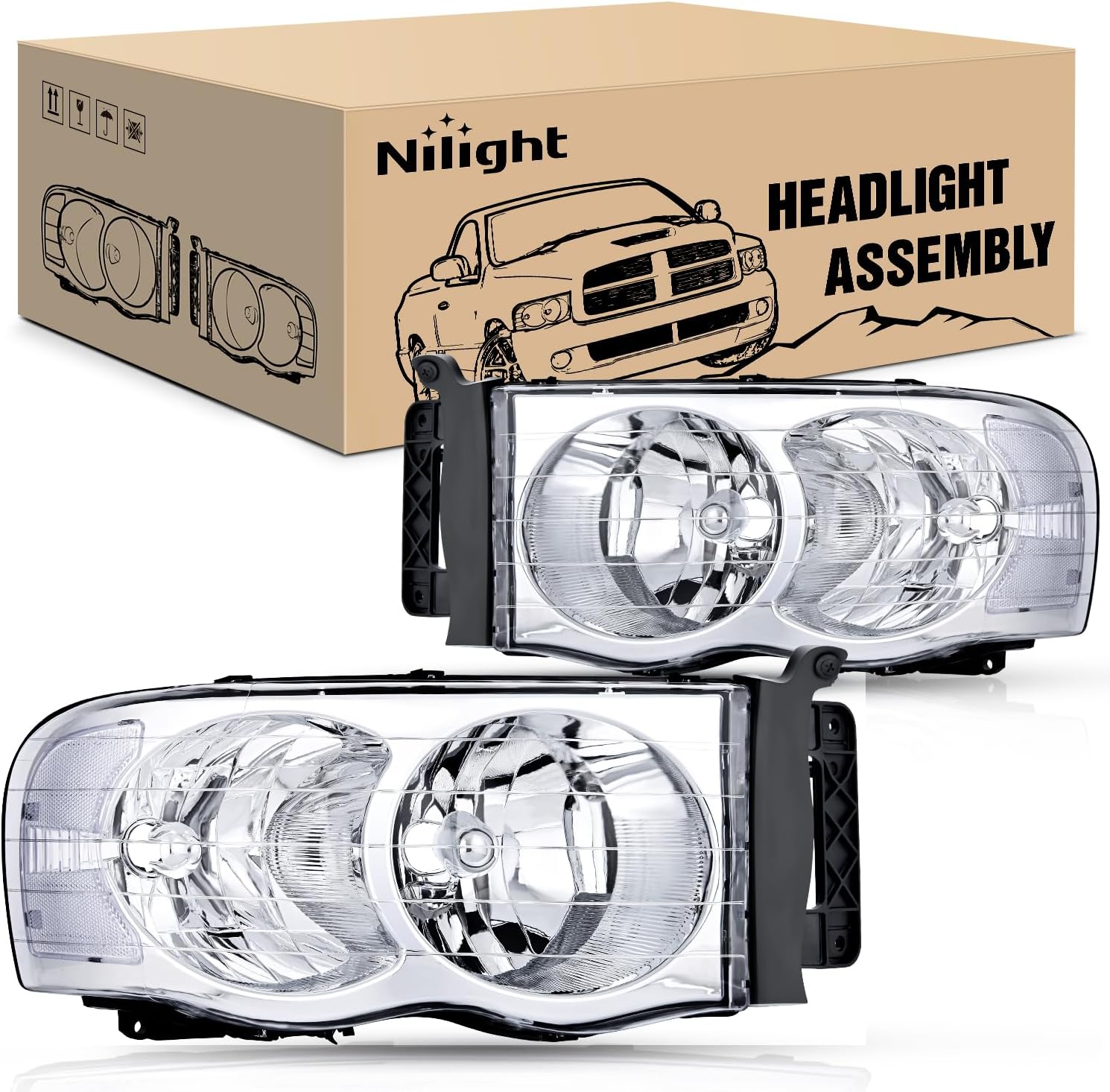 Nilight 2002 2003 2004 2005 Ram 1500 2500 3500 Headlight Assembly