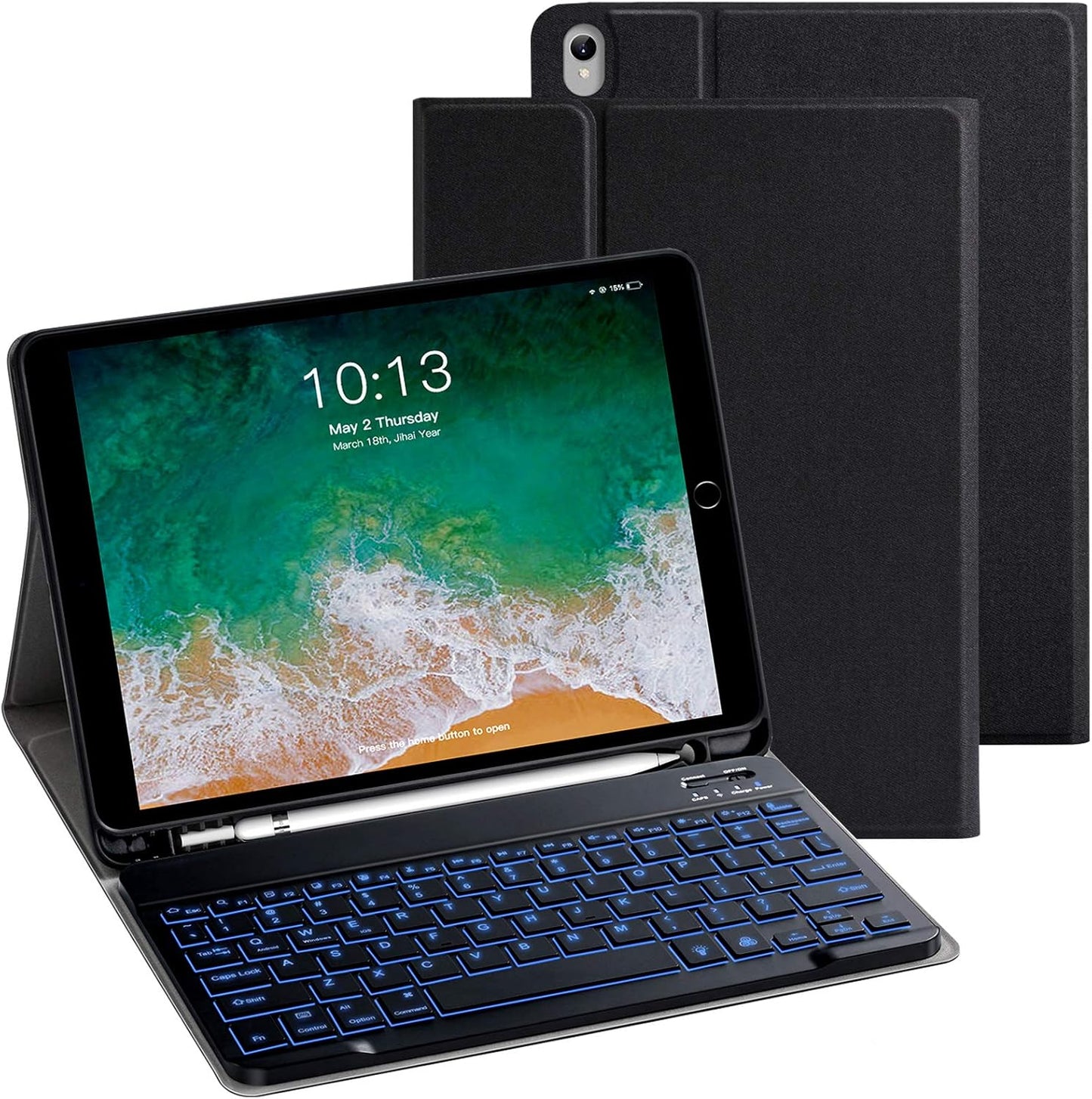 iPad Keyboard Case with Backlit and Pencil Holder for 10.5 in