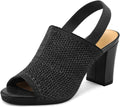 Women's Knit Chunky Block High Heels Slingback Sandals (Style S7MR)