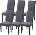 Dining Room Chair Covers Set of 6 - Stretch Jacquard Slipcovers (Grey)