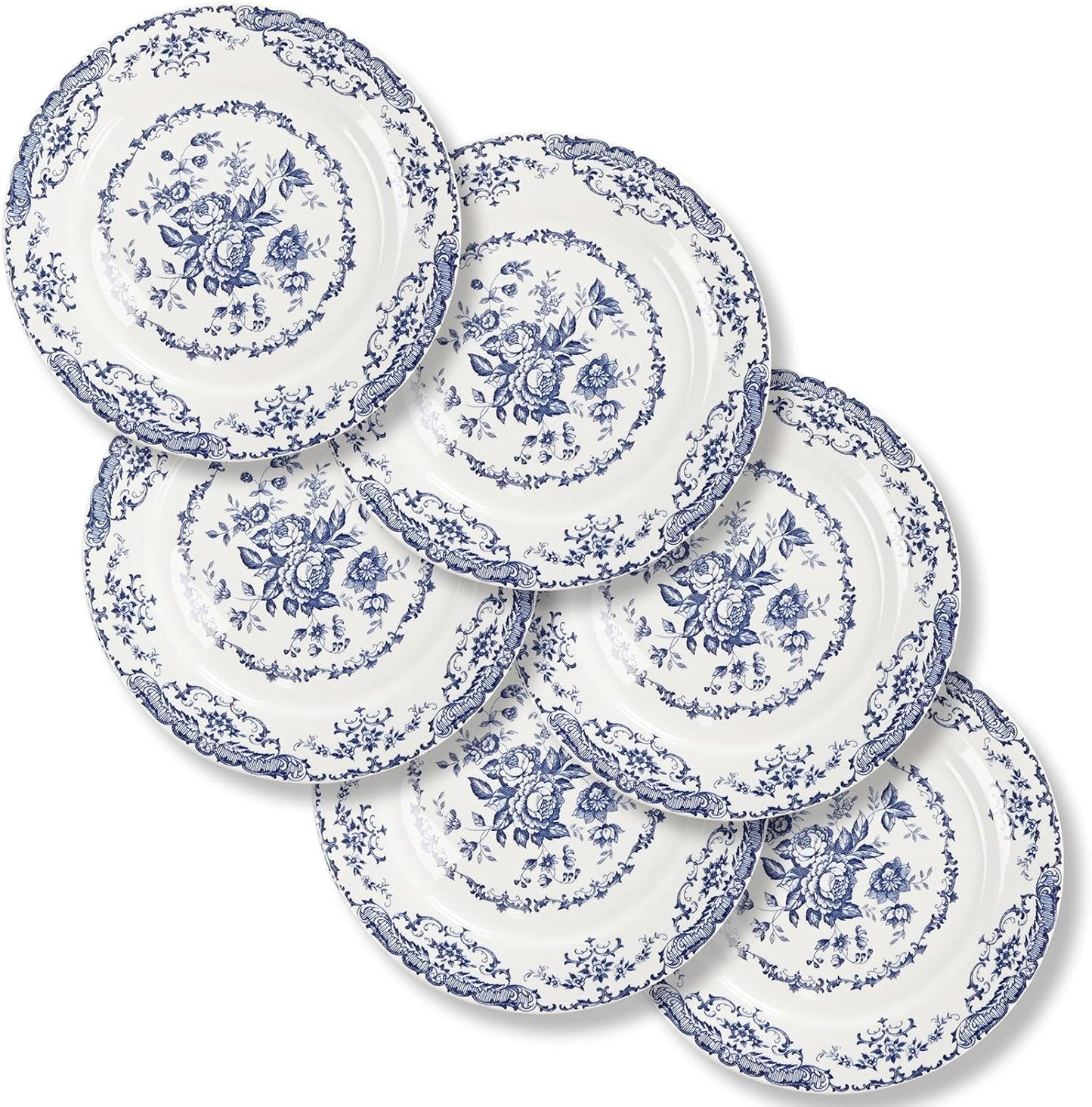 Elegant Blue Rose Ceramic Dinner Plates Set of 6 for Your Table