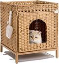 Cat Litter Box Enclosure Hidden Litter Box Furniture - Rattan Hideaway
