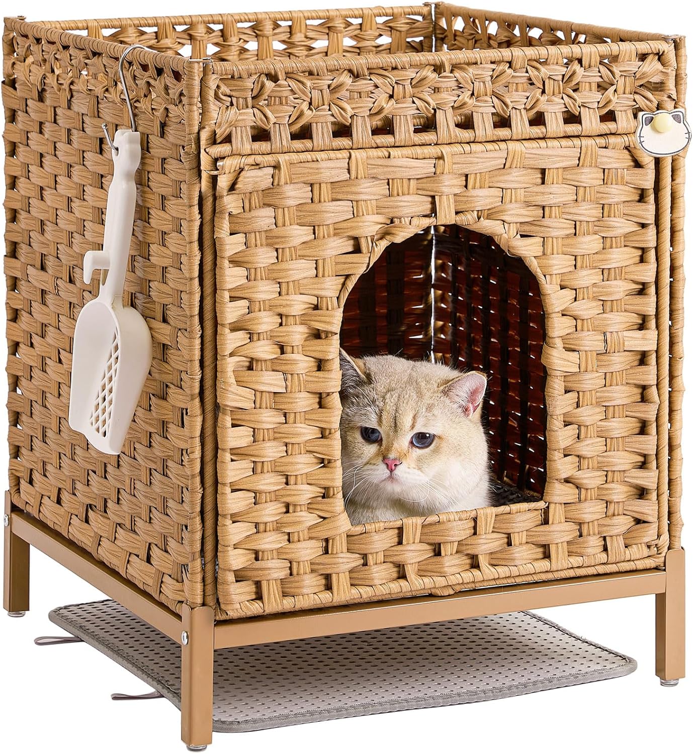 Hidden Cat Litter Box Furniture with Rattan Design for Style