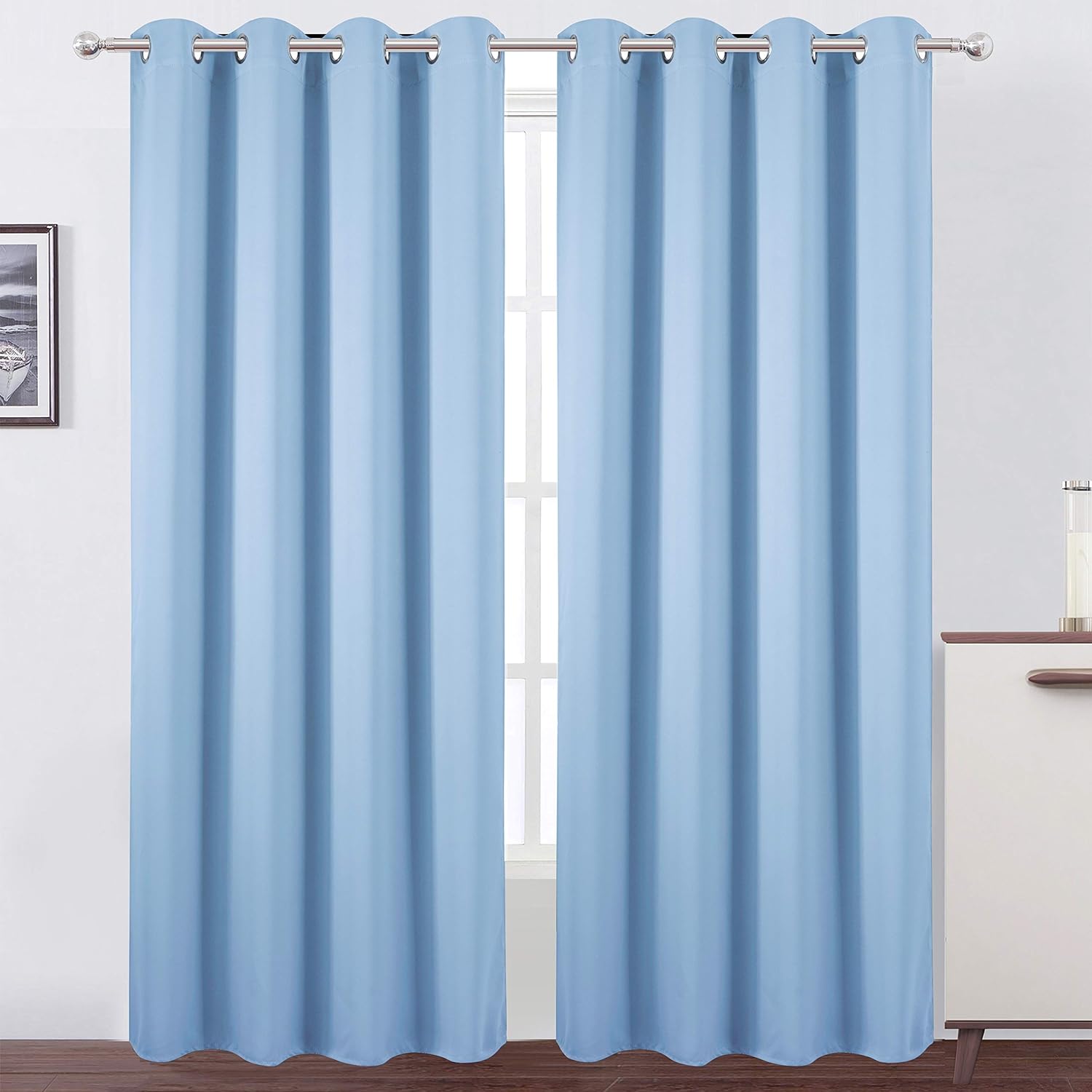 LEMO Blackout Curtains 66 x 84 inch Sky Blue Thermal Insulated
