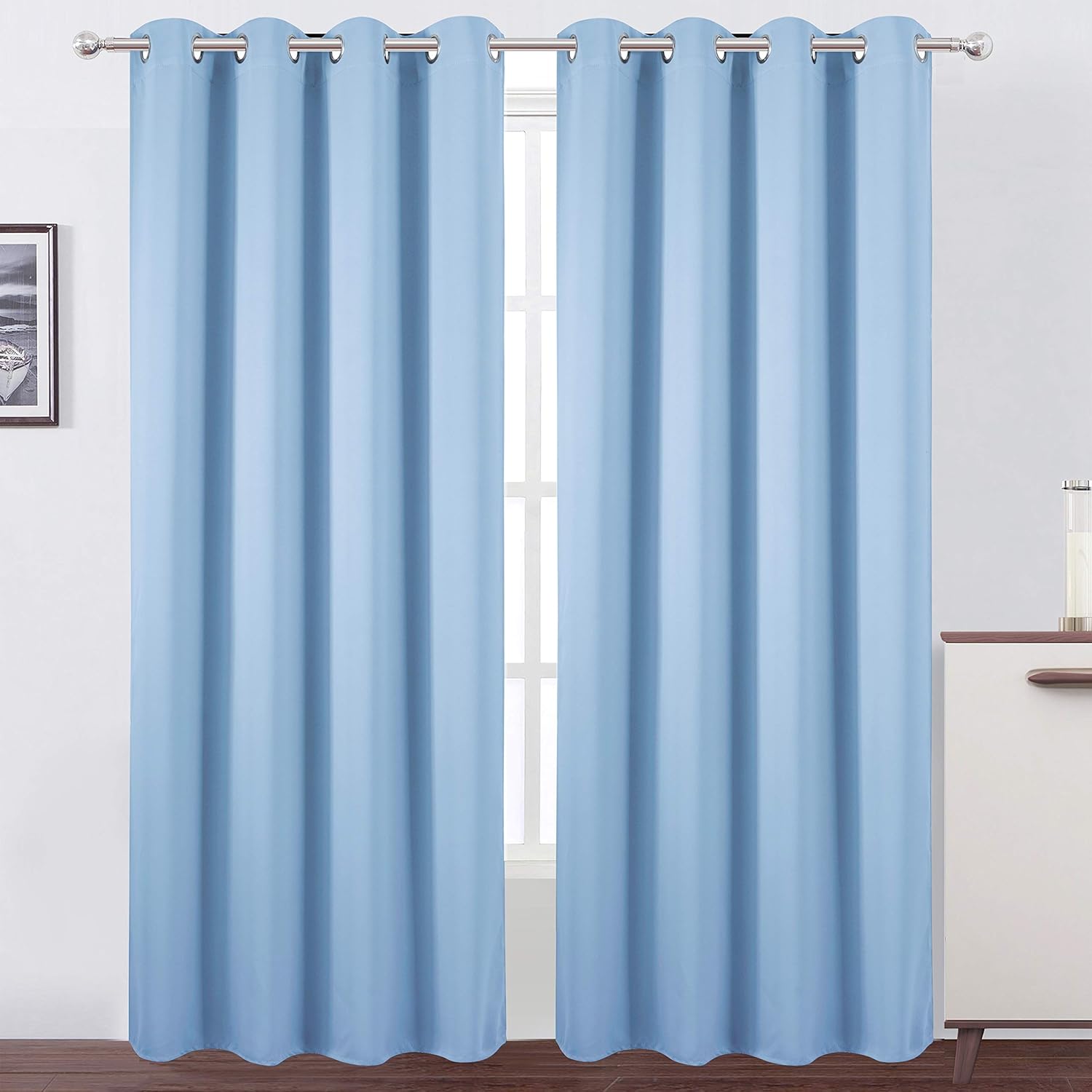 Sky Blue Thermal Blackout Curtains for Bedroom - 52 x 108 Inch