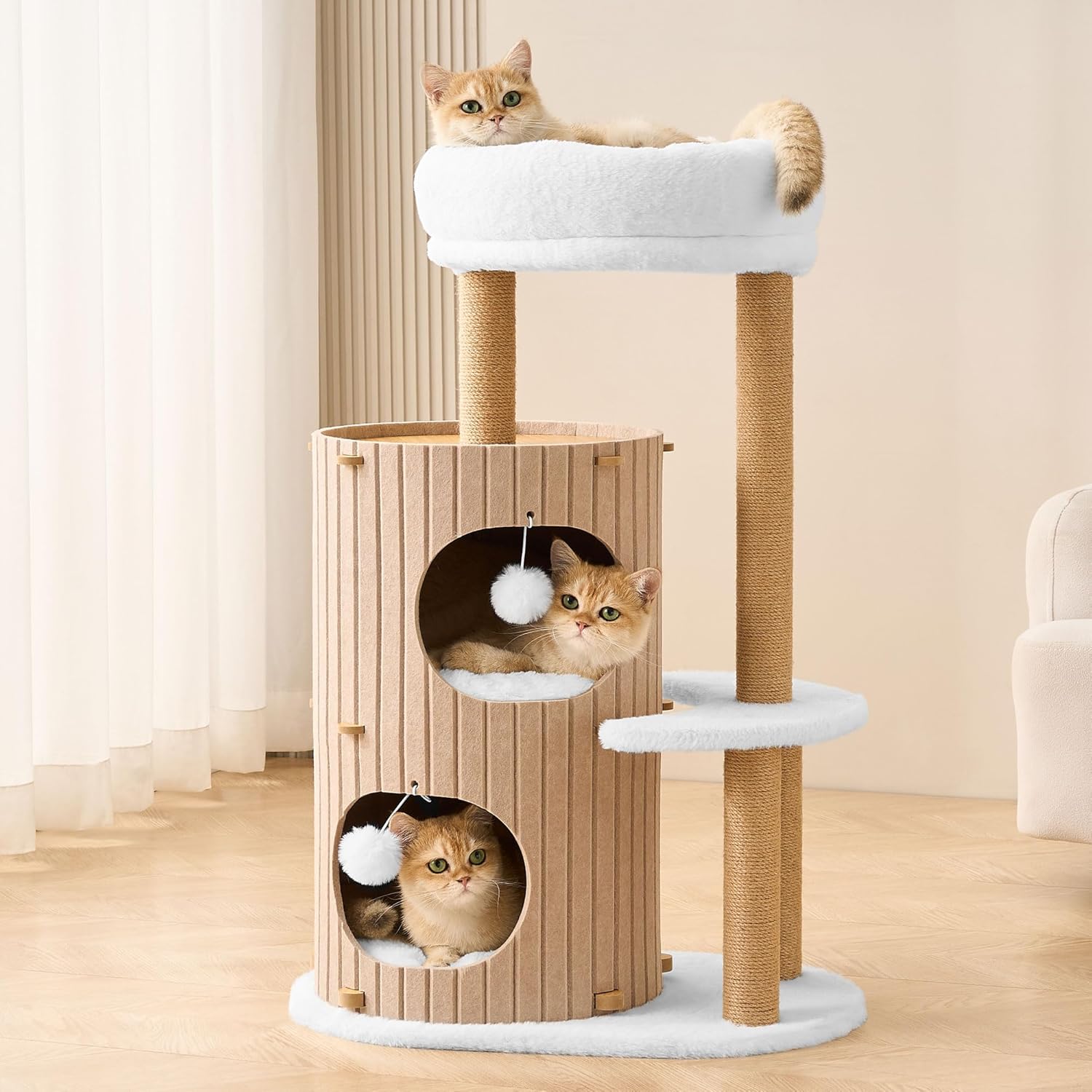 Modern Cat Tree for Indoor Cats with Cozy Cat Bed and Caves