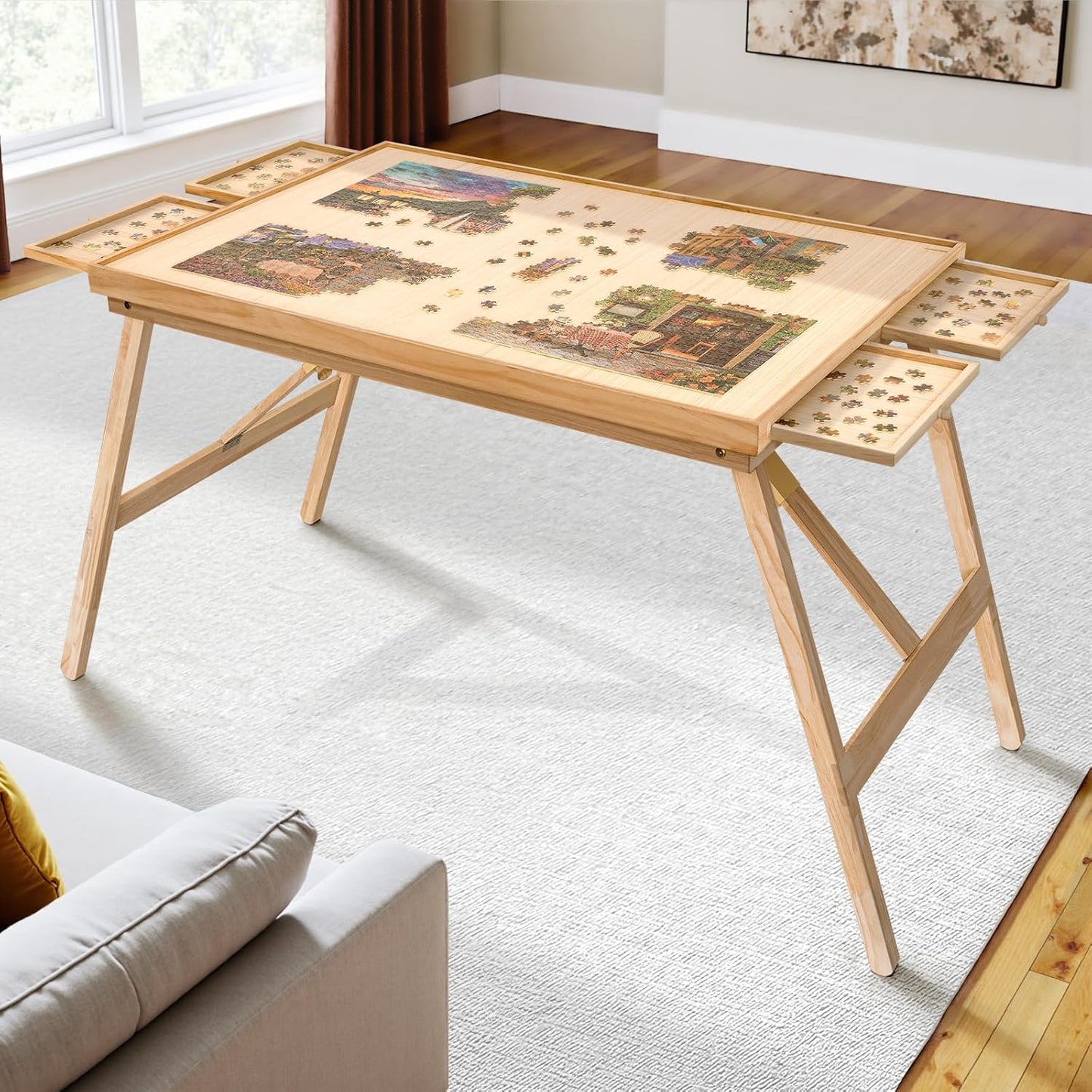 27.6 H Tall Puzzle Table with 4 Drawers for Jigsaw Puzzles