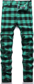 Plaid Pants for Men Skinny Fit Stretch Dress Chinos - Slim Style