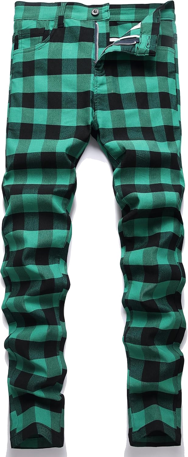 Stylish Plaid Pants for Men - Skinny Fit Business Casual Chinos