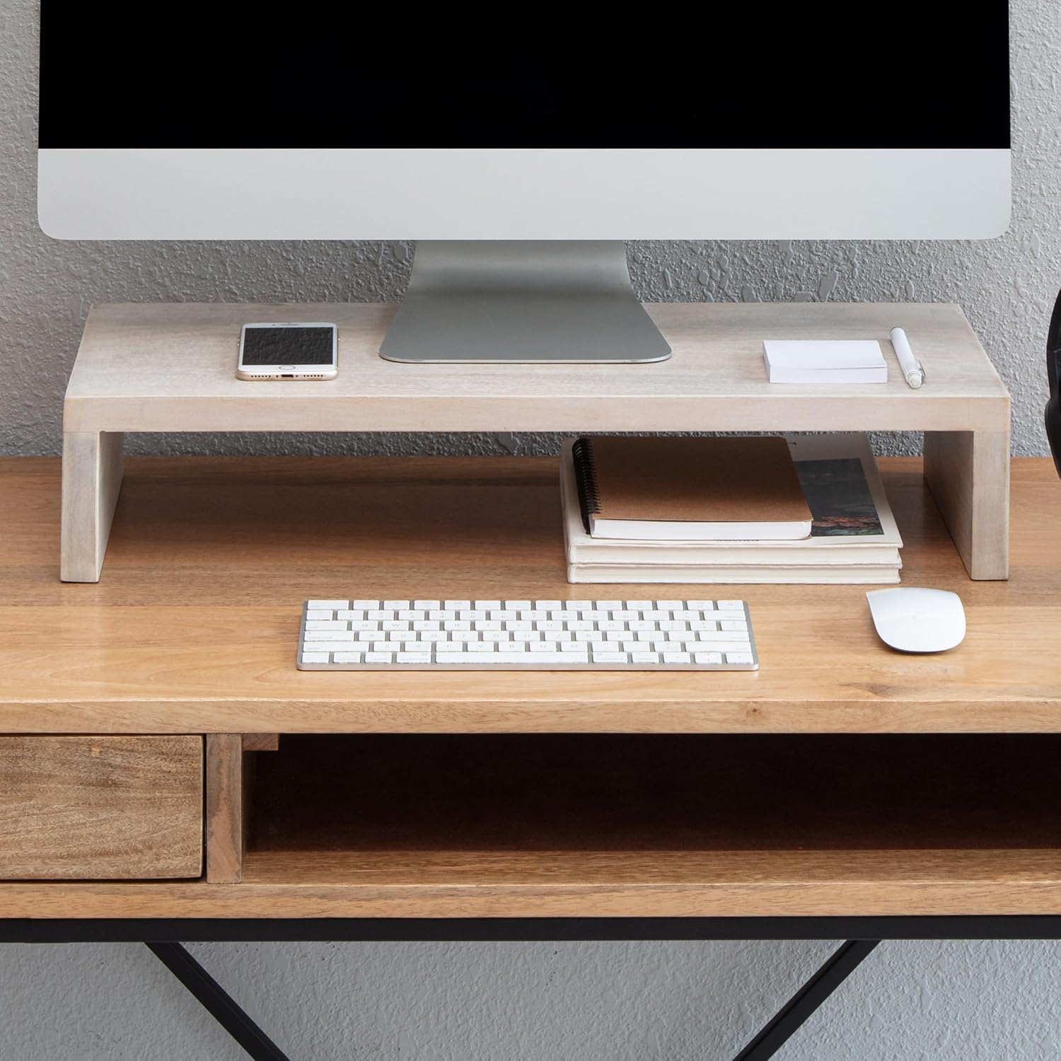 Elegant Wooden Monitor Stand for Desk Organization and Comfort