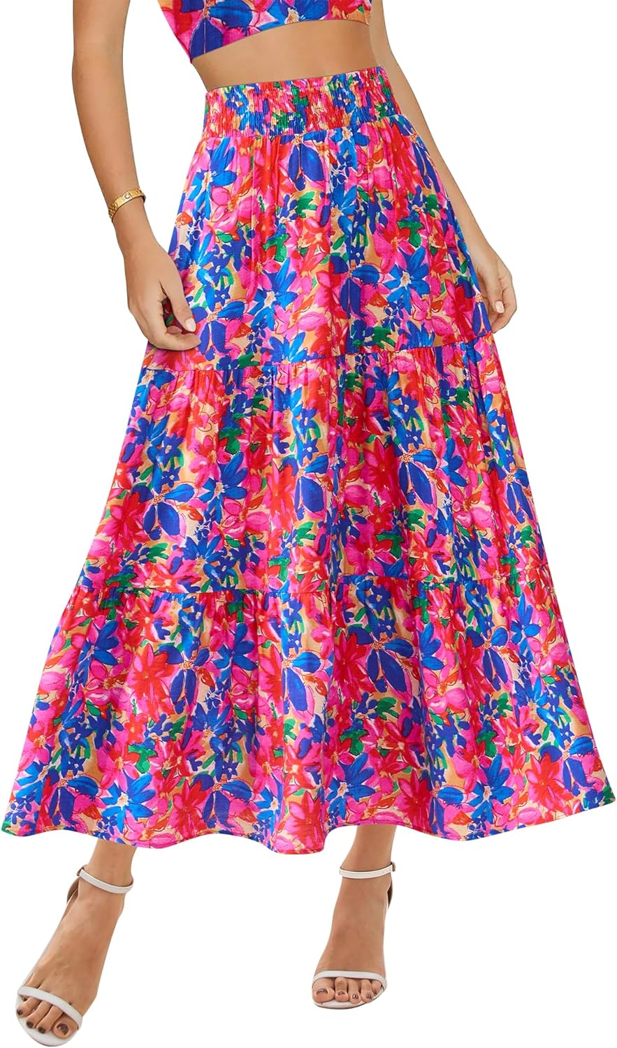 Floral Print Maxi Skirt for Women - Boho A-Line Style