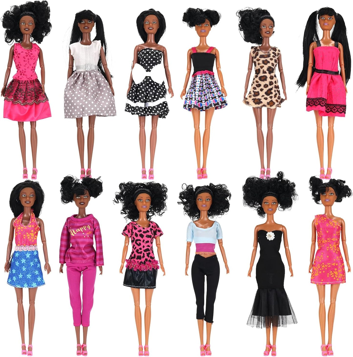 12 Piece African American Black Toy Doll Playset for Kids