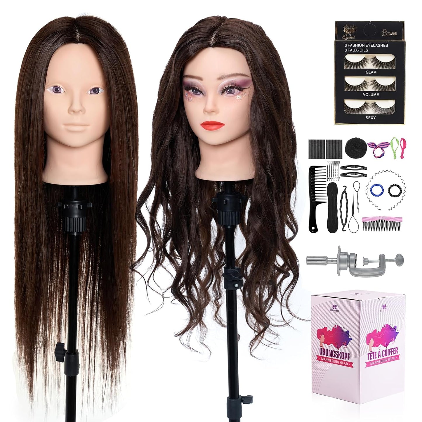 28 Inch Mannequin Head with 80% Human Hair for Styling Practice