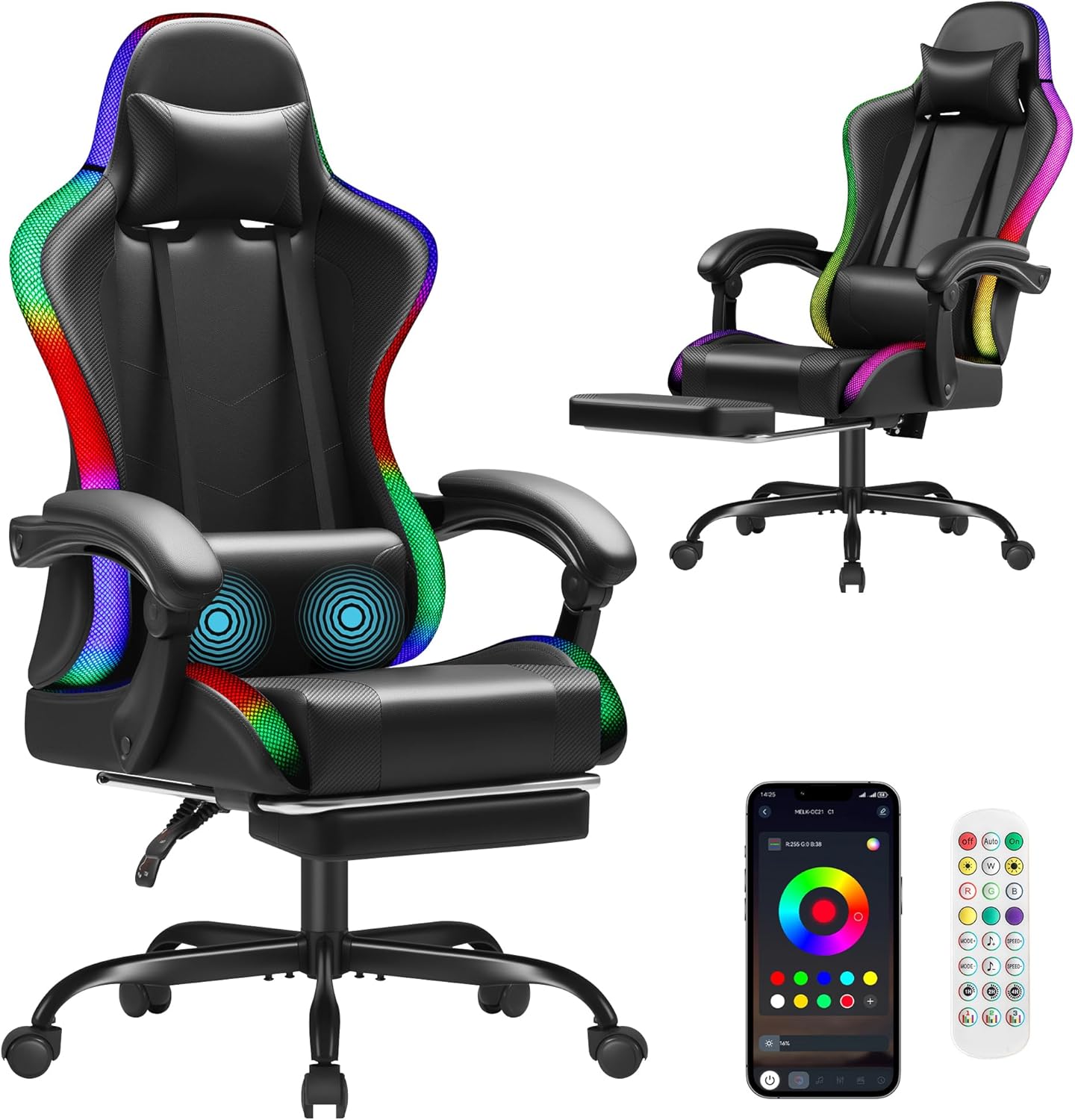 Homall Gaming Chair with Footrest and Massage Lumbar Support