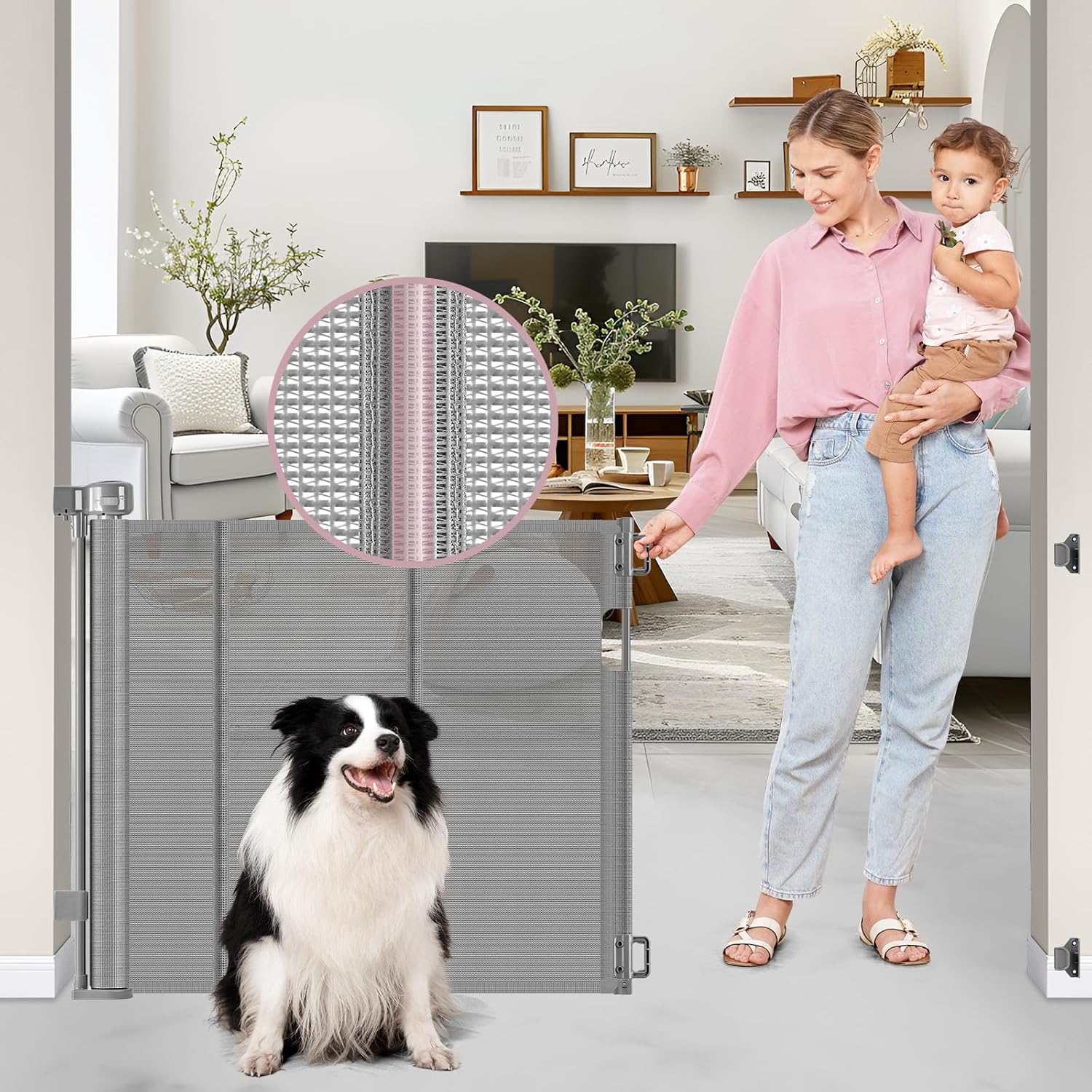 56 Inch Wide Retractable Baby Gates for Stairs with Safety Lock