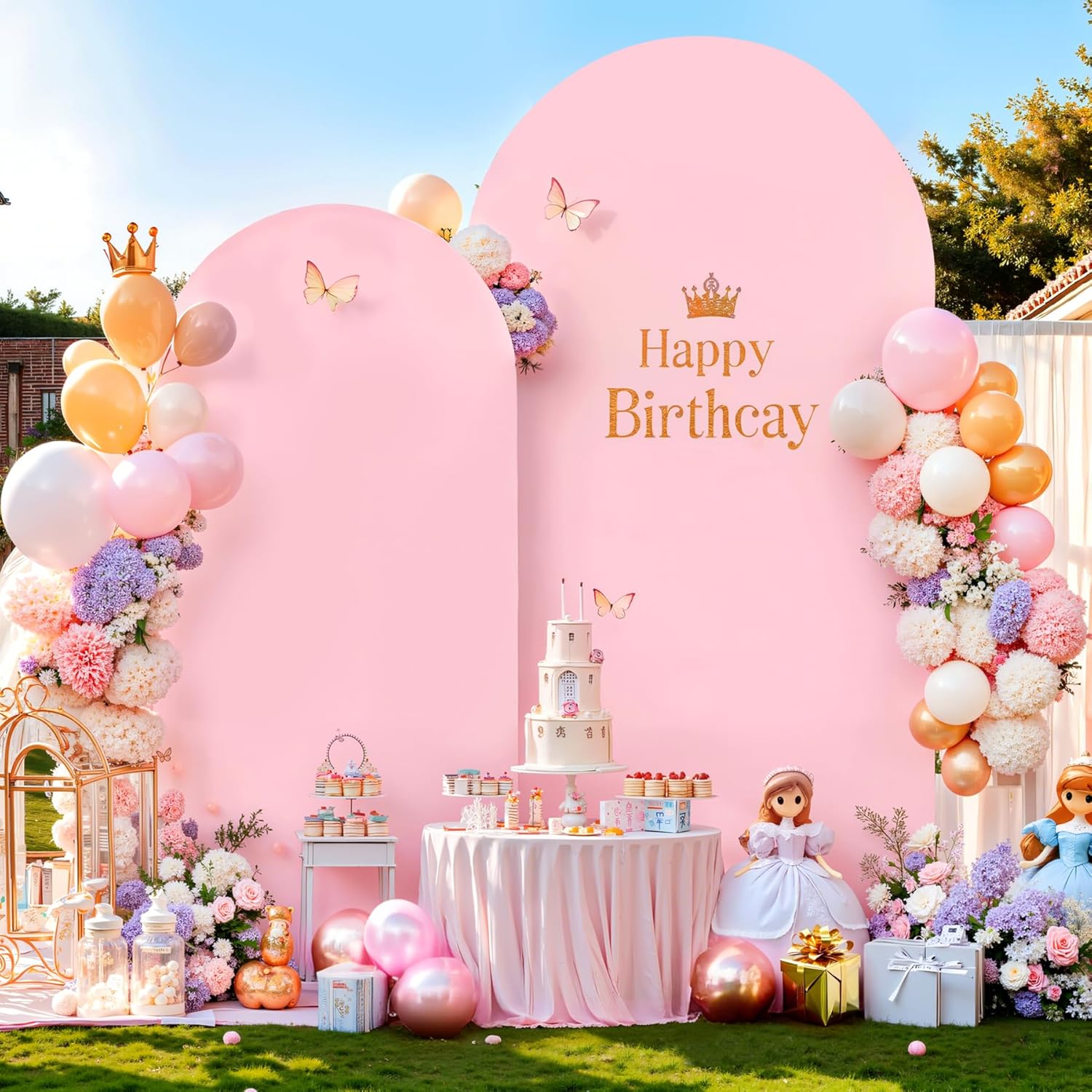 Pink Arch Backdrop Cover Set for Weddings and Parties