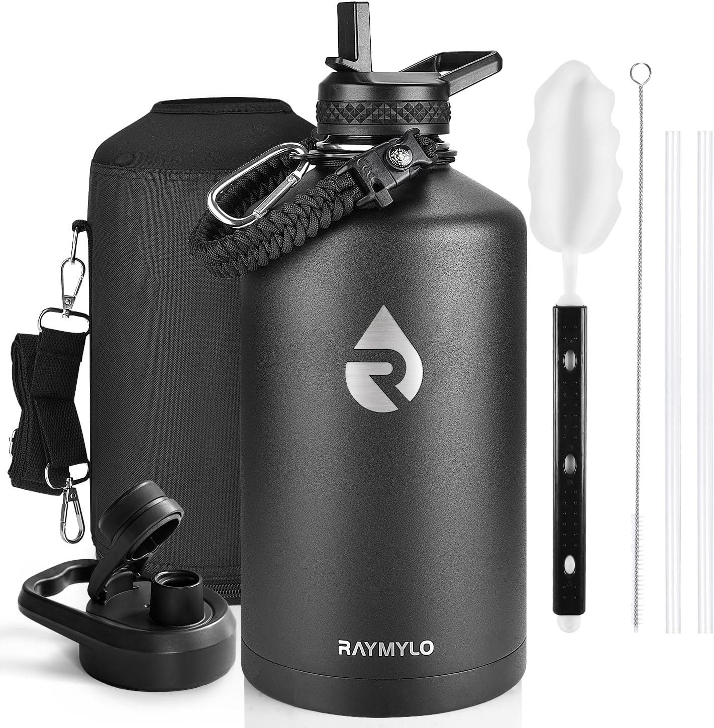 One Gallon Insulated Water Bottle with Paracord Handle & Straw