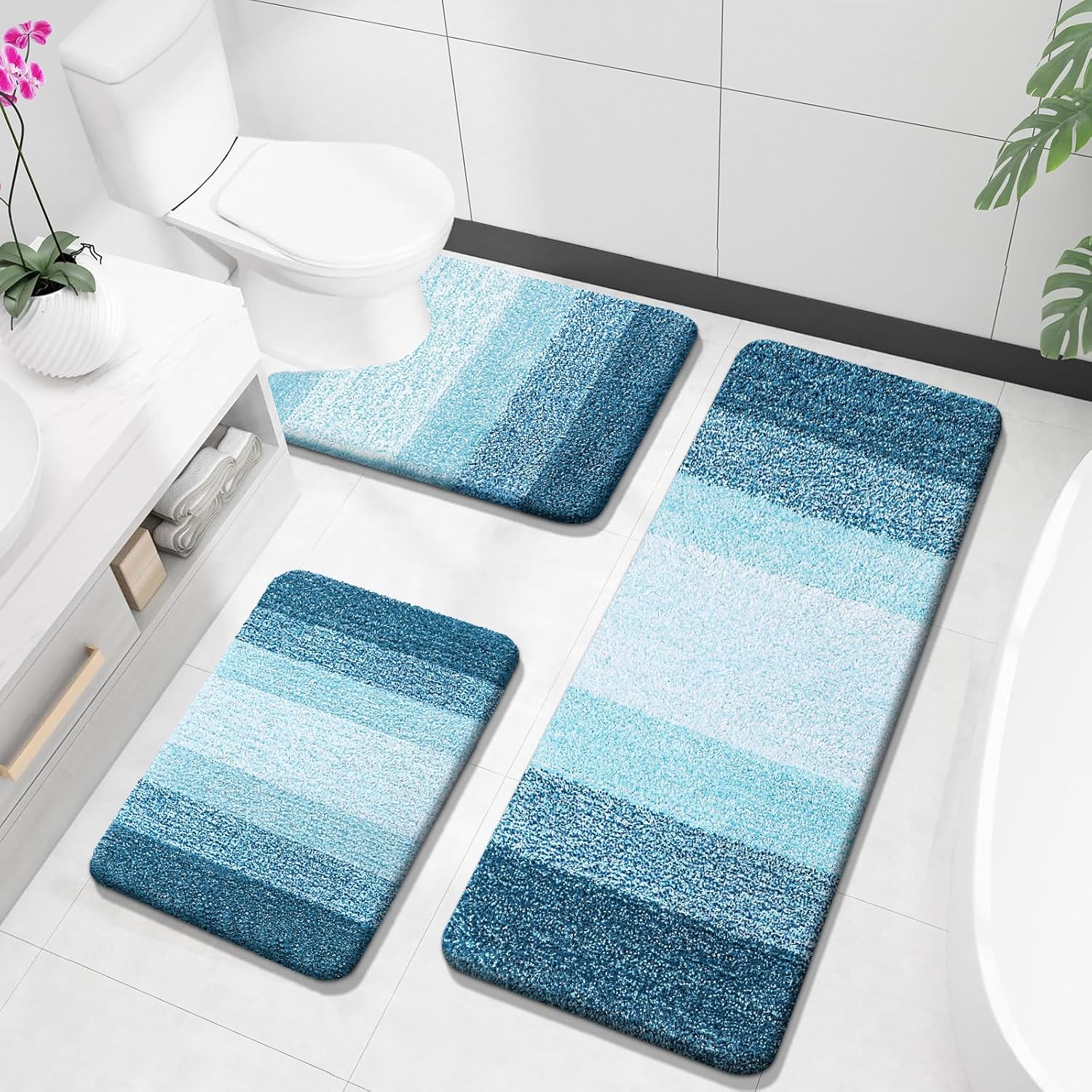 OLANLY Bathroom Rugs Sets 3 Piece for Soft Absorbency