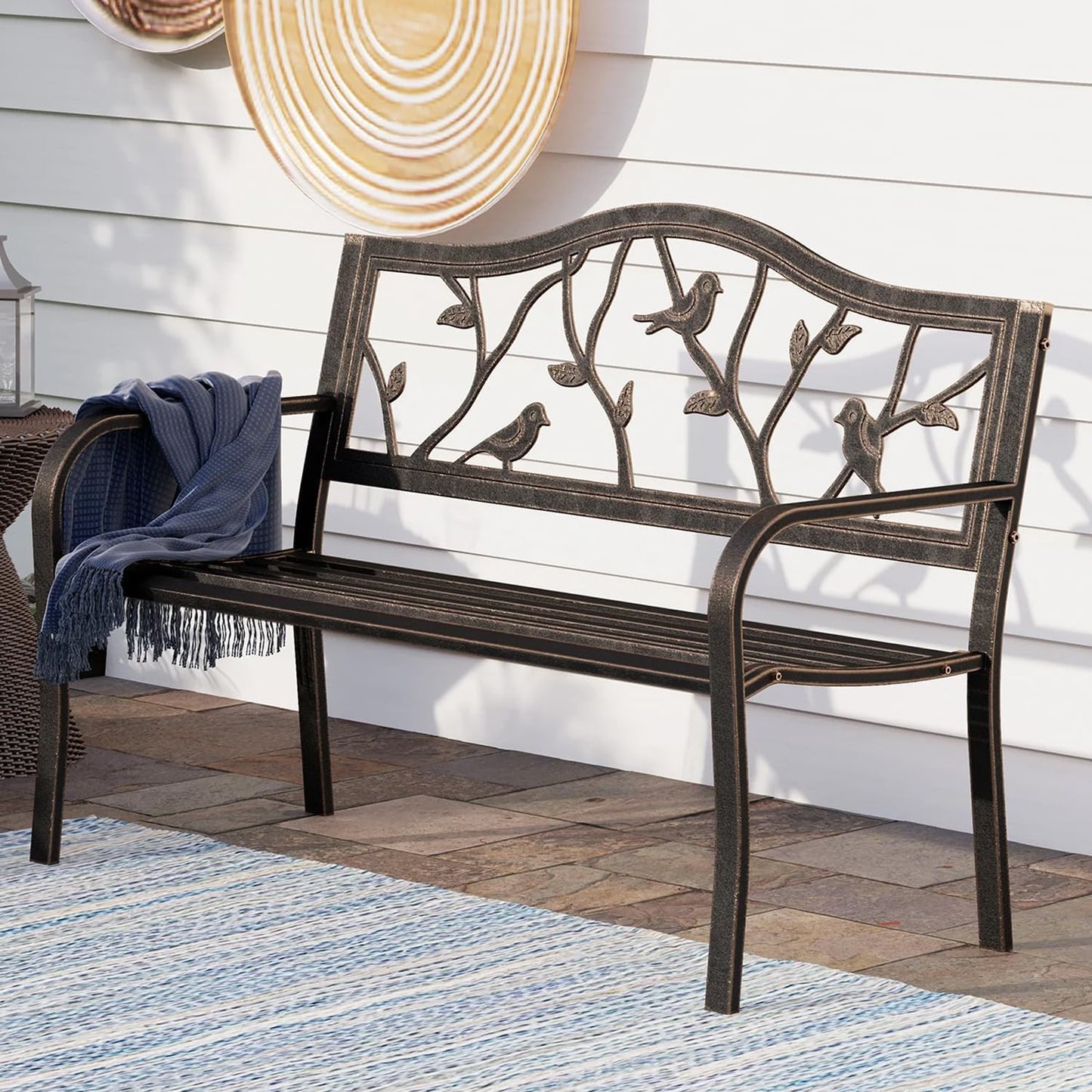 PHI VILLA 50 Inch Outdoor Garden Park Bench for Patio and Lawn