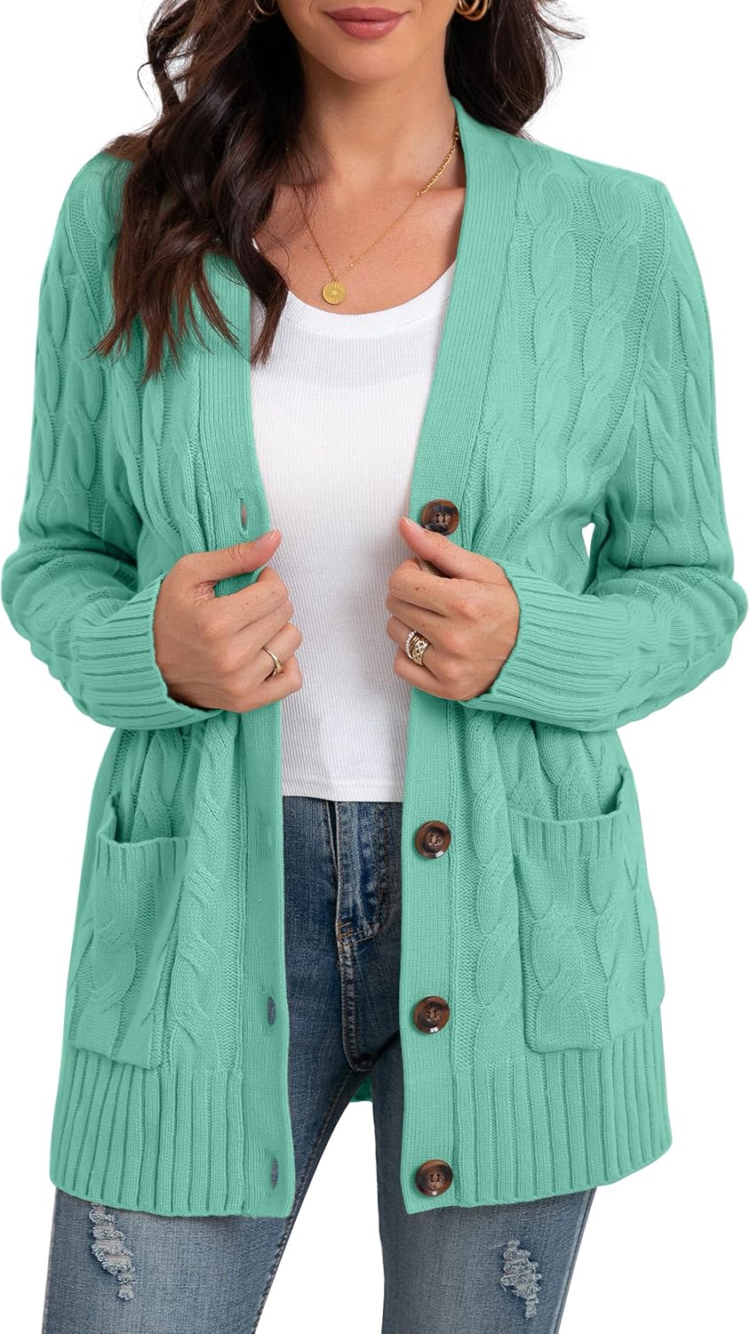 GRECERELLE Women's Long Sleeve Loose Knit Cardigan Sweater