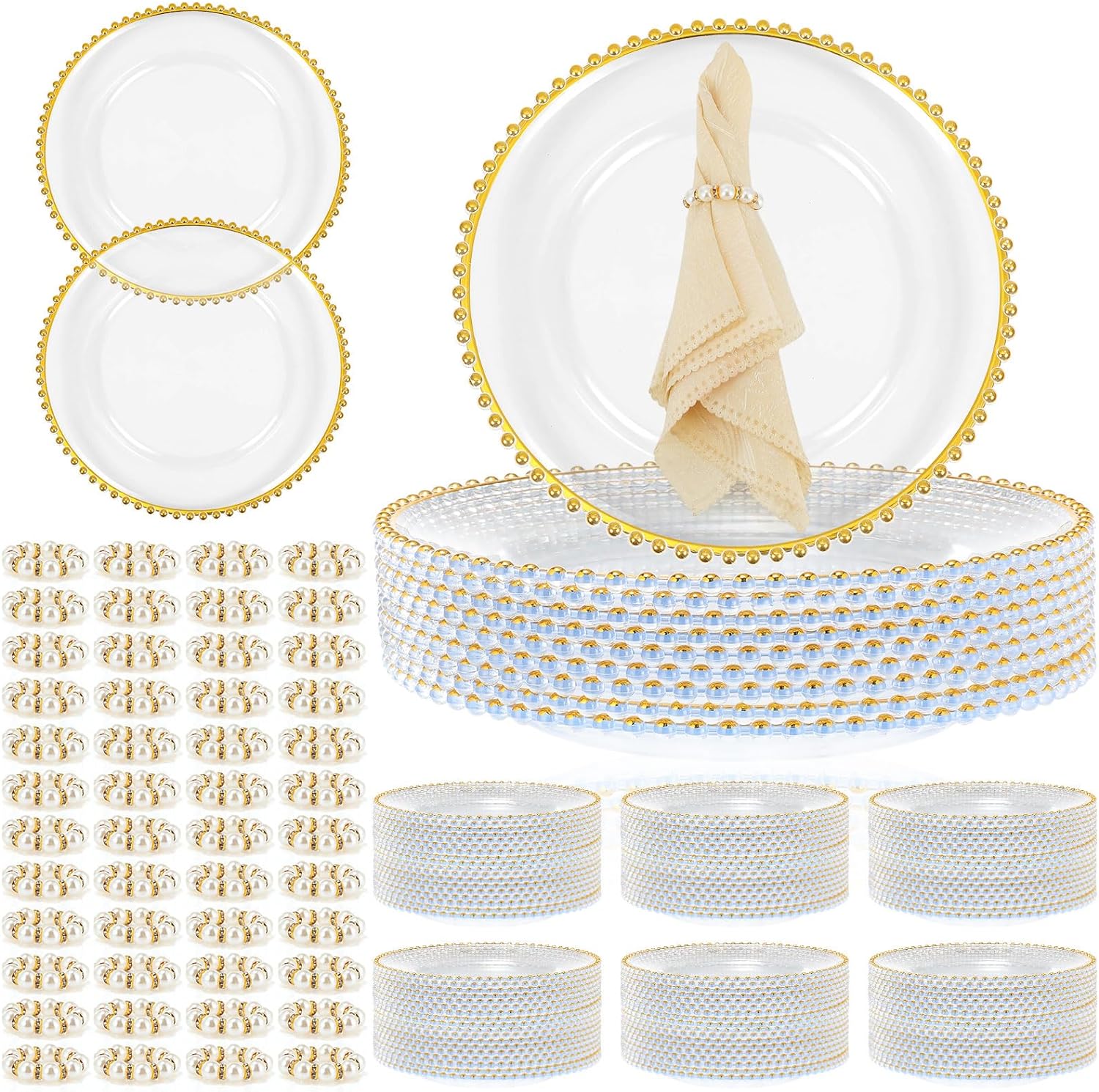 50 Clear Beaded Charger Plates Set - Elegant Wedding Table Decor