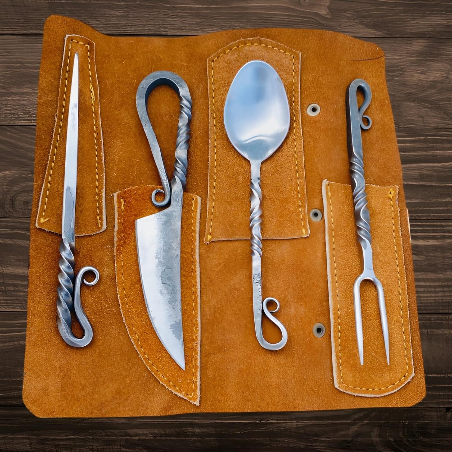 Hand Forged Black Silverware Set - Viking Cutlery 4 Pcs Utensils