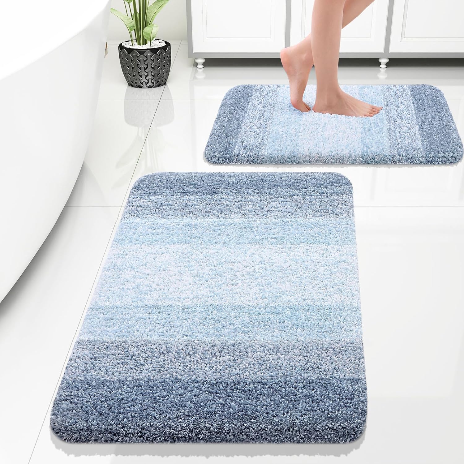OLANLY Bathroom Rug Set 2 Piece, Soft Absorbent Microfiber