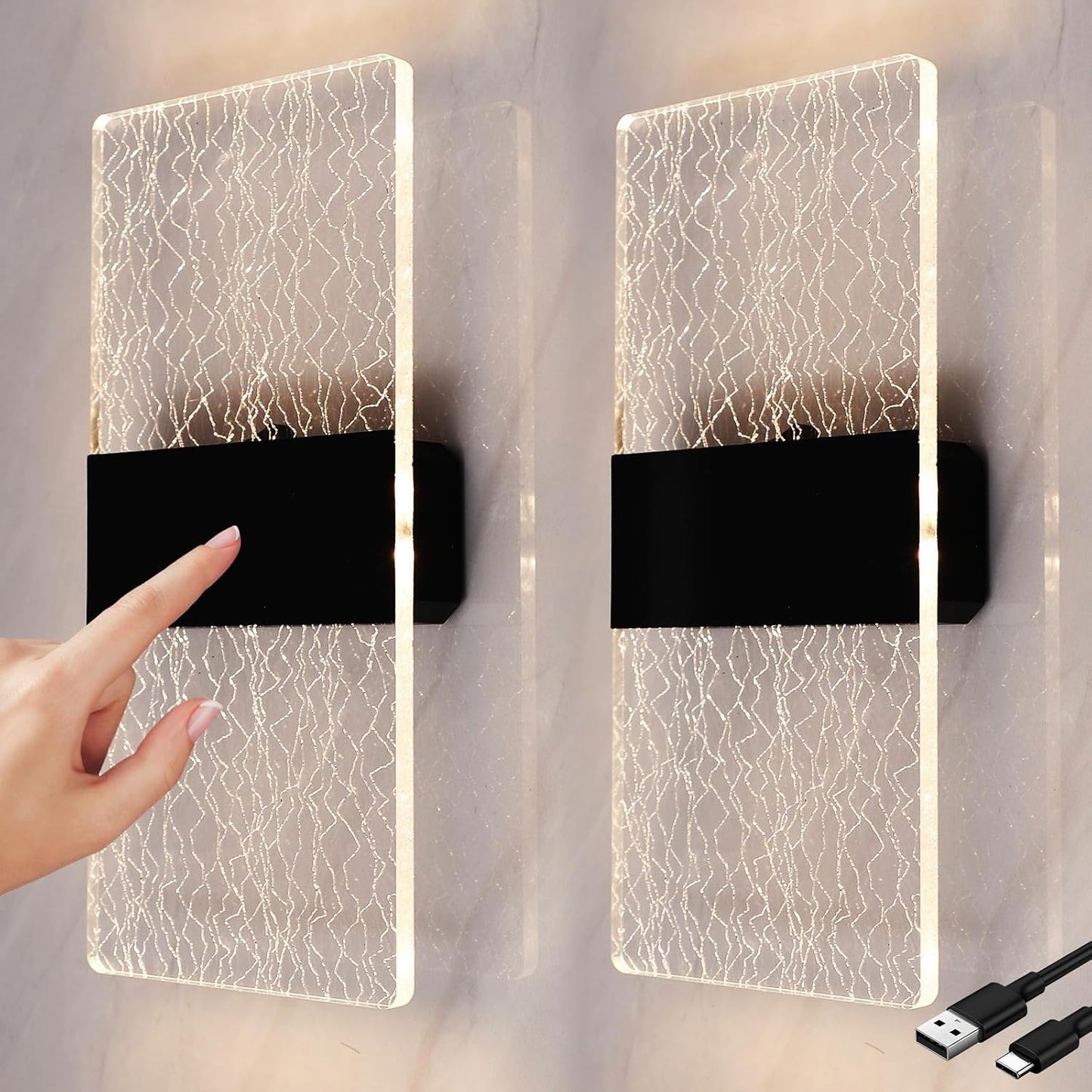 LED Touch Control Wall Lamp - Modern USB Rechargeable Light