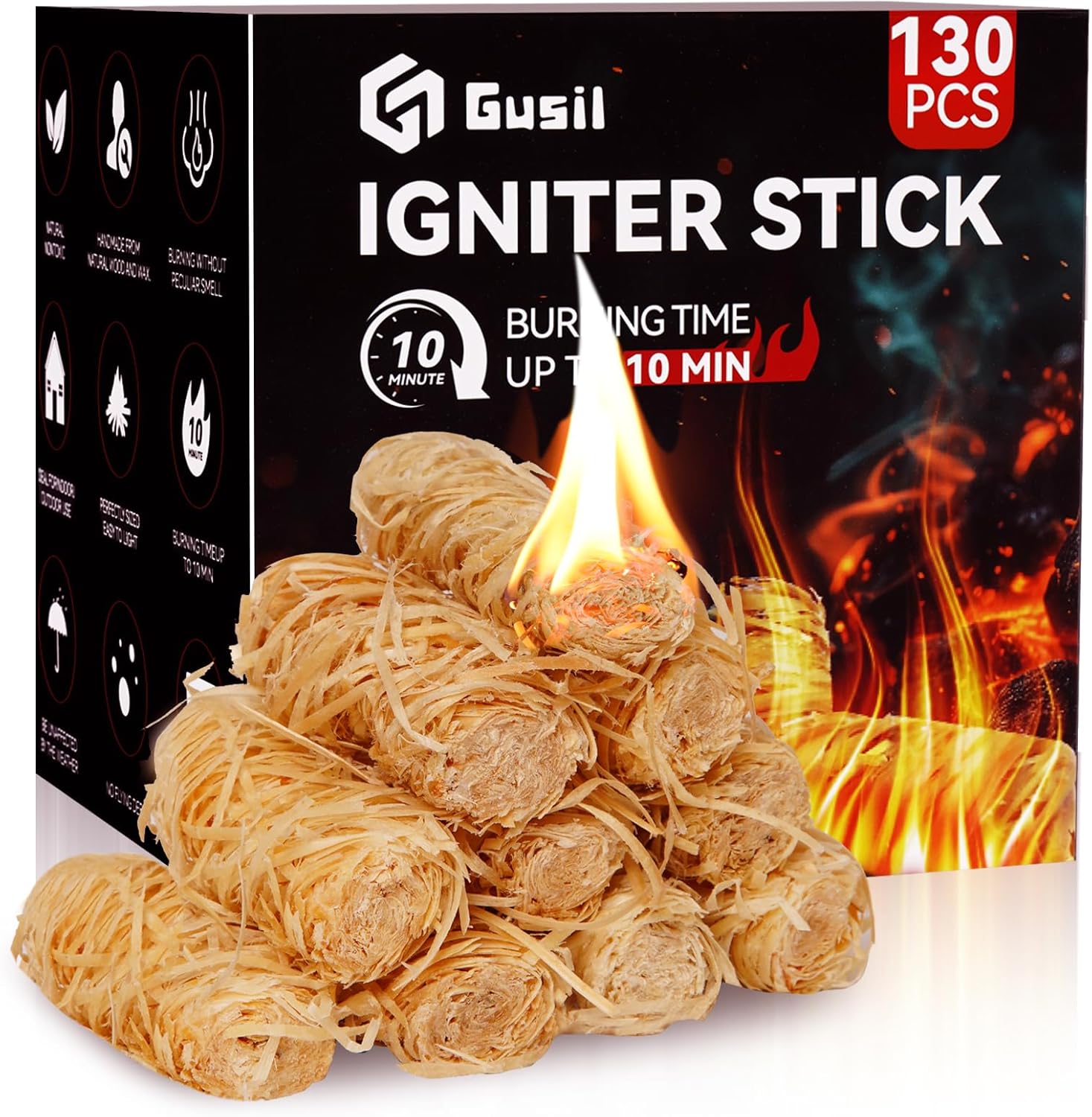 130 Natural Fire Starters - Quick Start for Grill & Fireplace