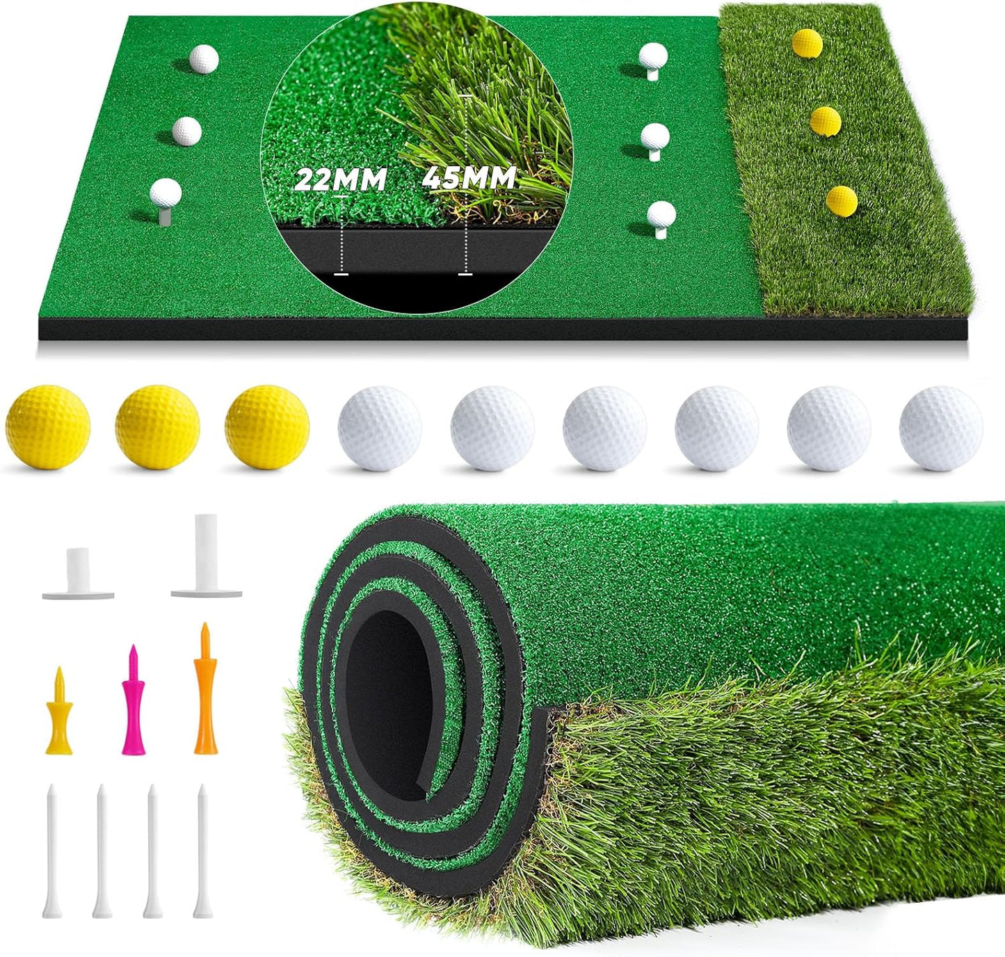 Portable Dual-Turf Golf Mat with Accessories