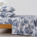 Queen Sheets Set Percale Cotton Floral Bed Sheets - Crisp Blue Floral