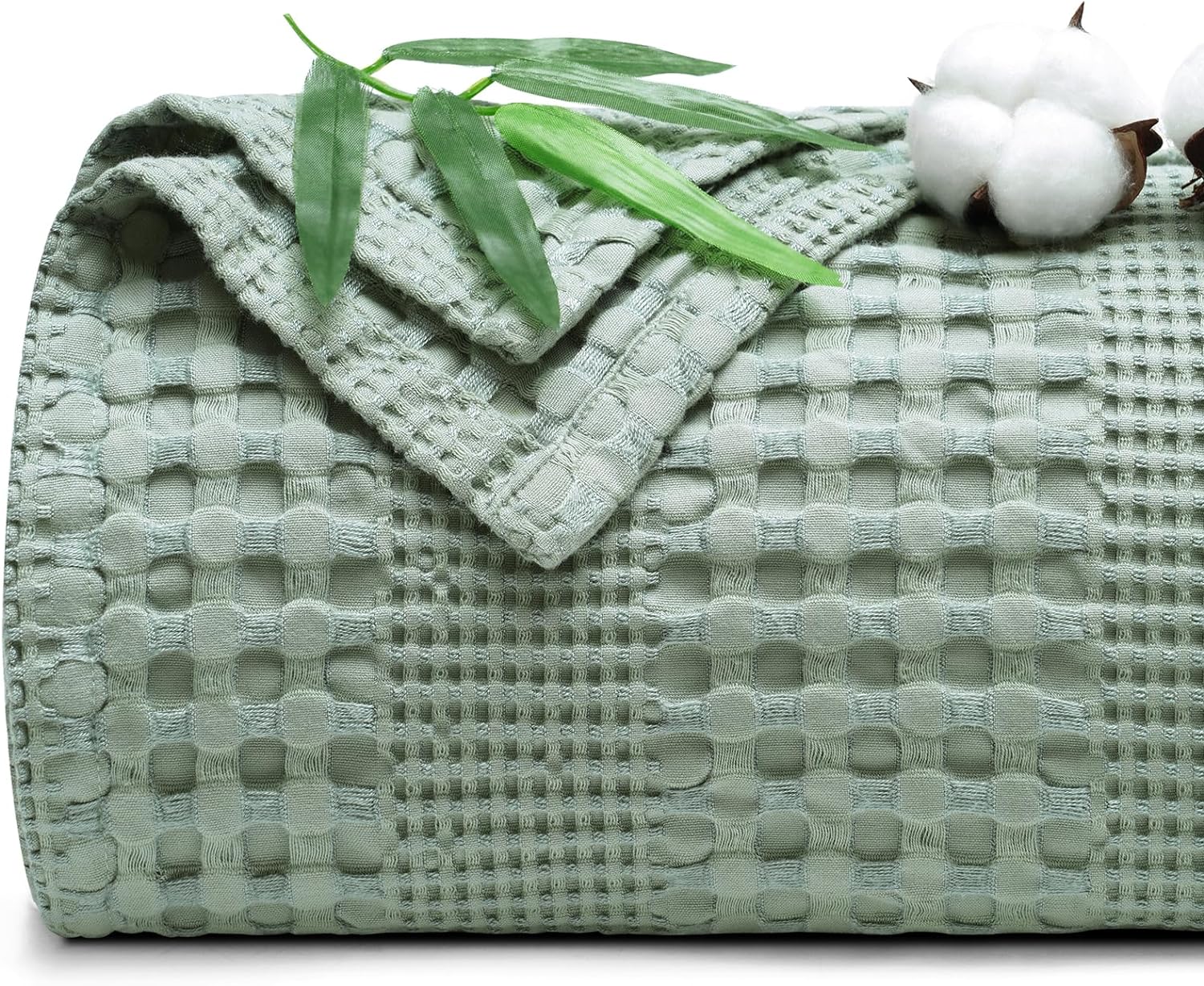 PHF Cooling Waffle Blanket Twin Size for Hot Sleepers, Sage Green