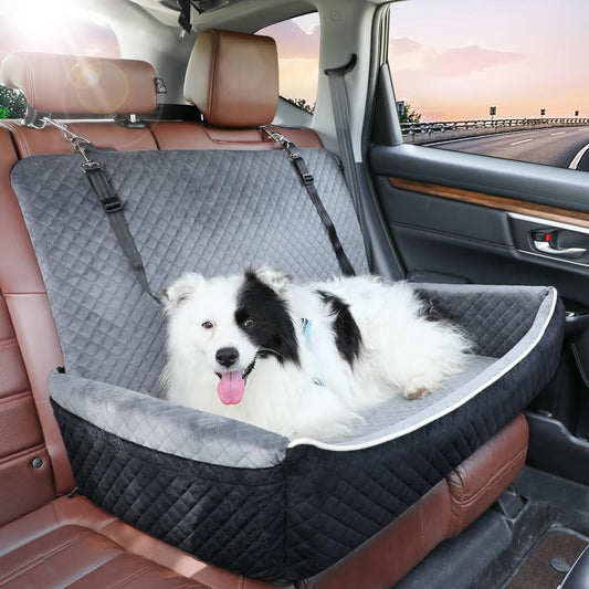 Soft Washable Dog Car Seat for 2 Small Dogs, Anti-Slip Bed (Black)