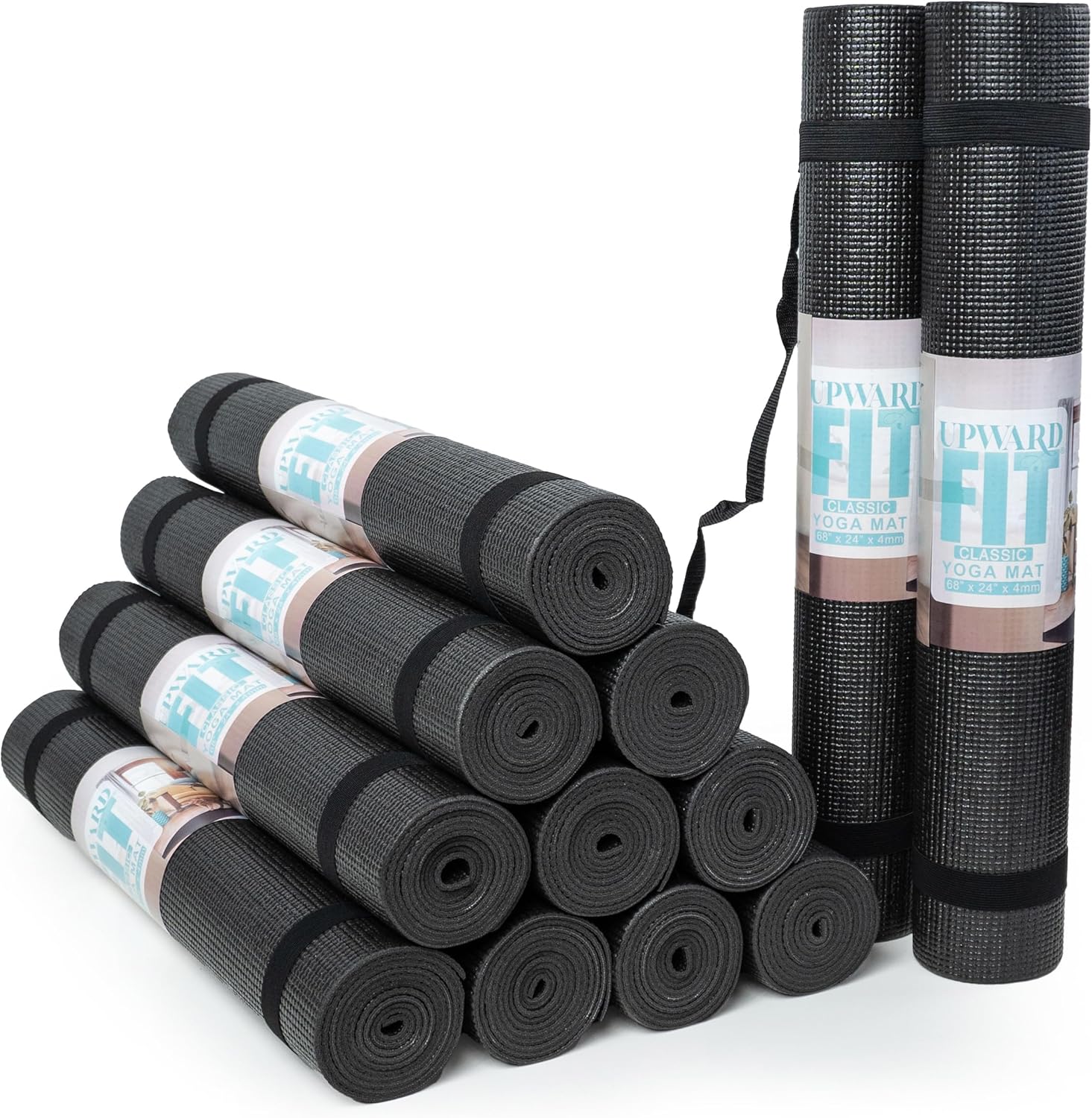 UPWARD FIT 12-Pack Non Slip Yoga Mats - Bulk 4mm Thick for Home, School, Studio
