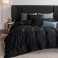 MooMee Duvet Cover Set 600 TC Sateen Queen - Silky Black