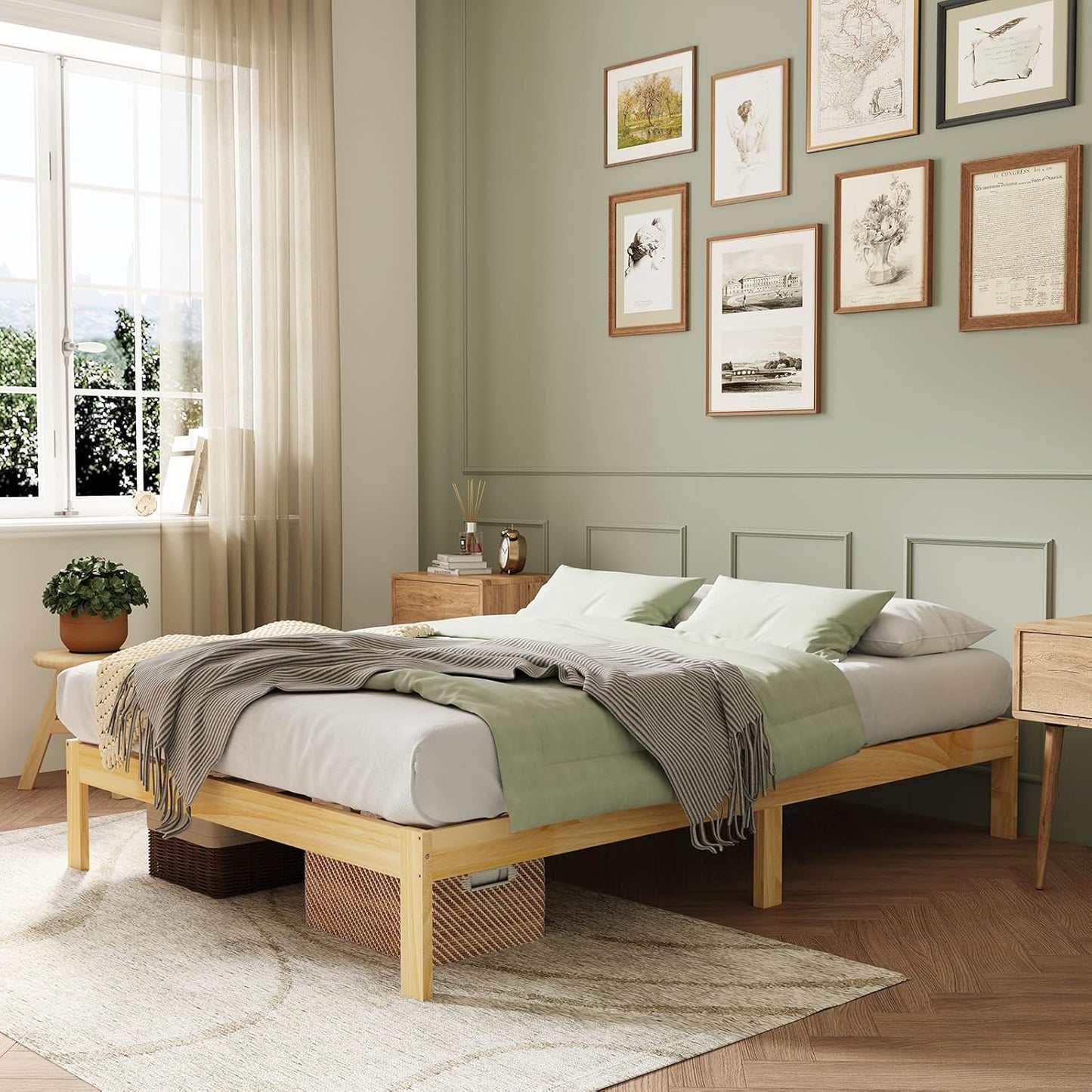 Novilla 12 Inch Wooden Full Size Bed Frame for Elegant Bedrooms