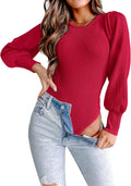 Long Puff Sleeve Sweaters for Women Bodysuit Pullover - Ribbed