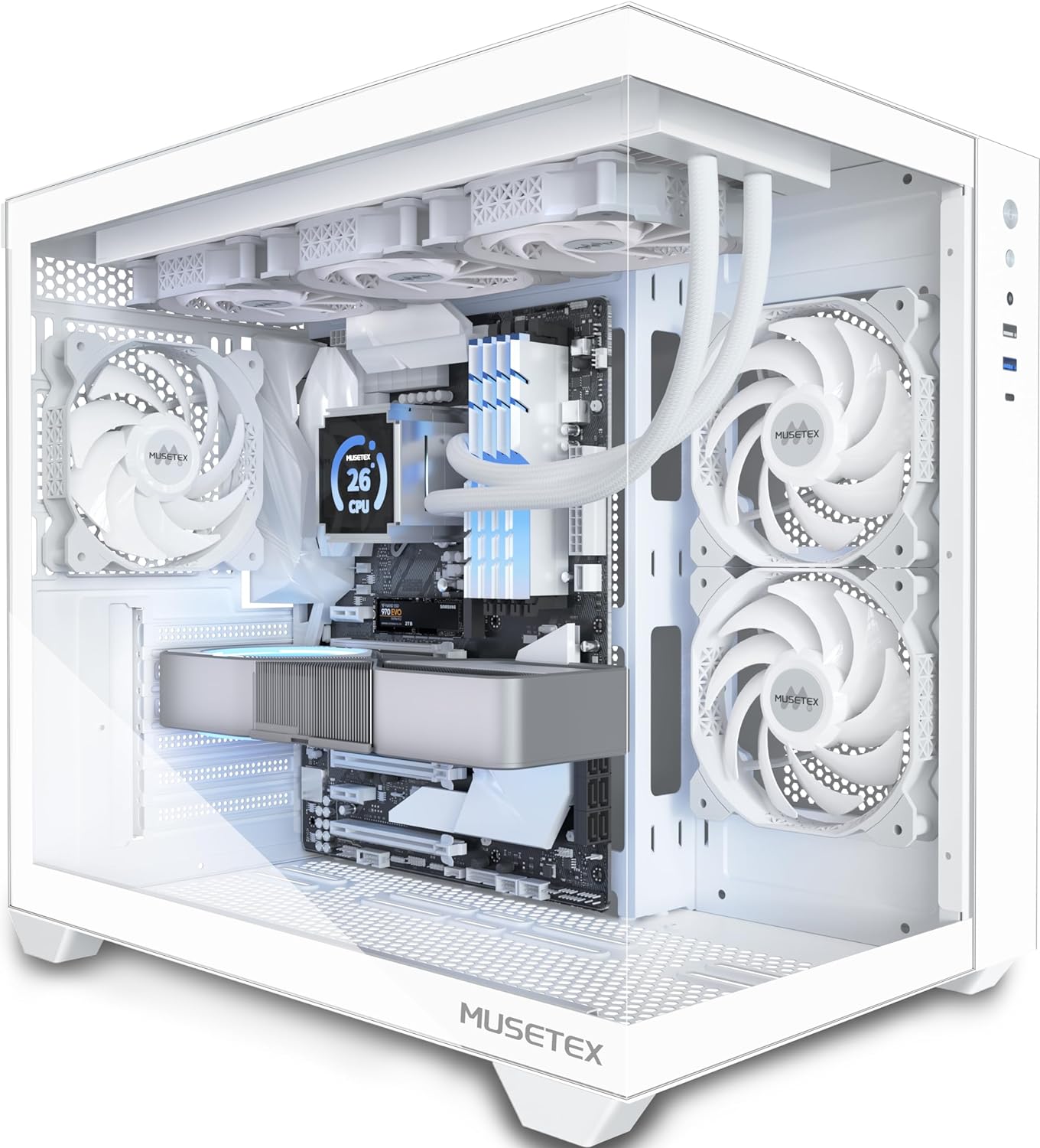 MUSETEX Y6 ATX PC Case with 270 Full View Tempered Glass