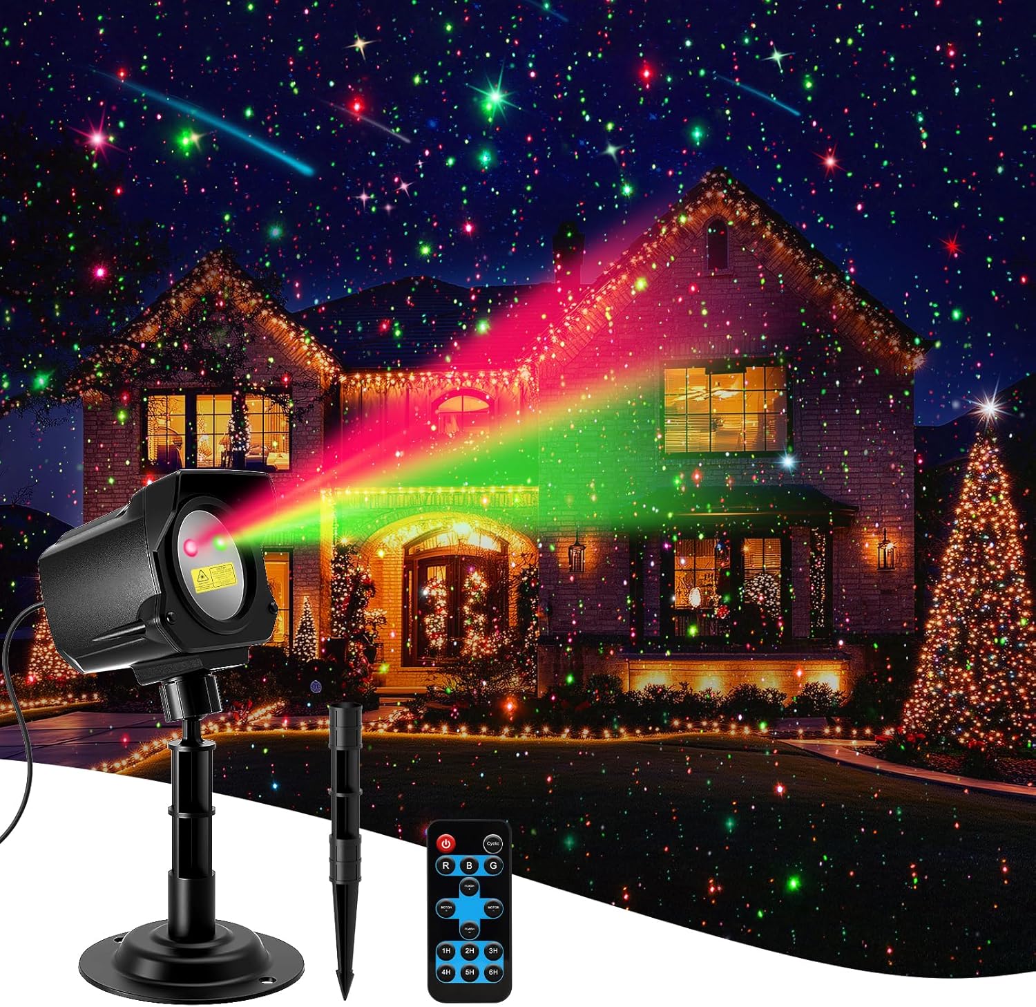 Yivsen Laser Holiday Projector - Green & Red Stars, Effortless Setup