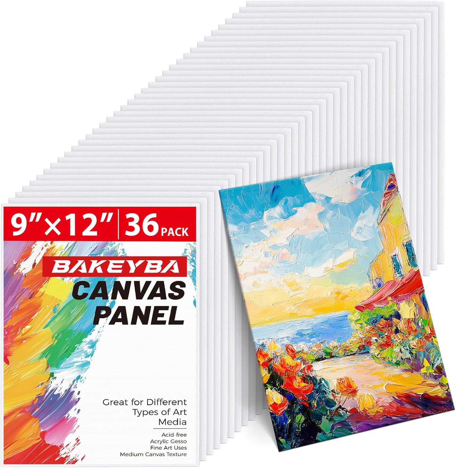 Canvas Boards 36 Pack for Painting, 9x12 Inch Cotton Panels