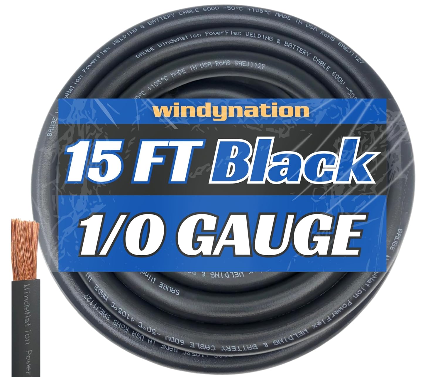 WNI 1/0 Gauge 15 Feet Ultra Flexible Welding Battery Cable