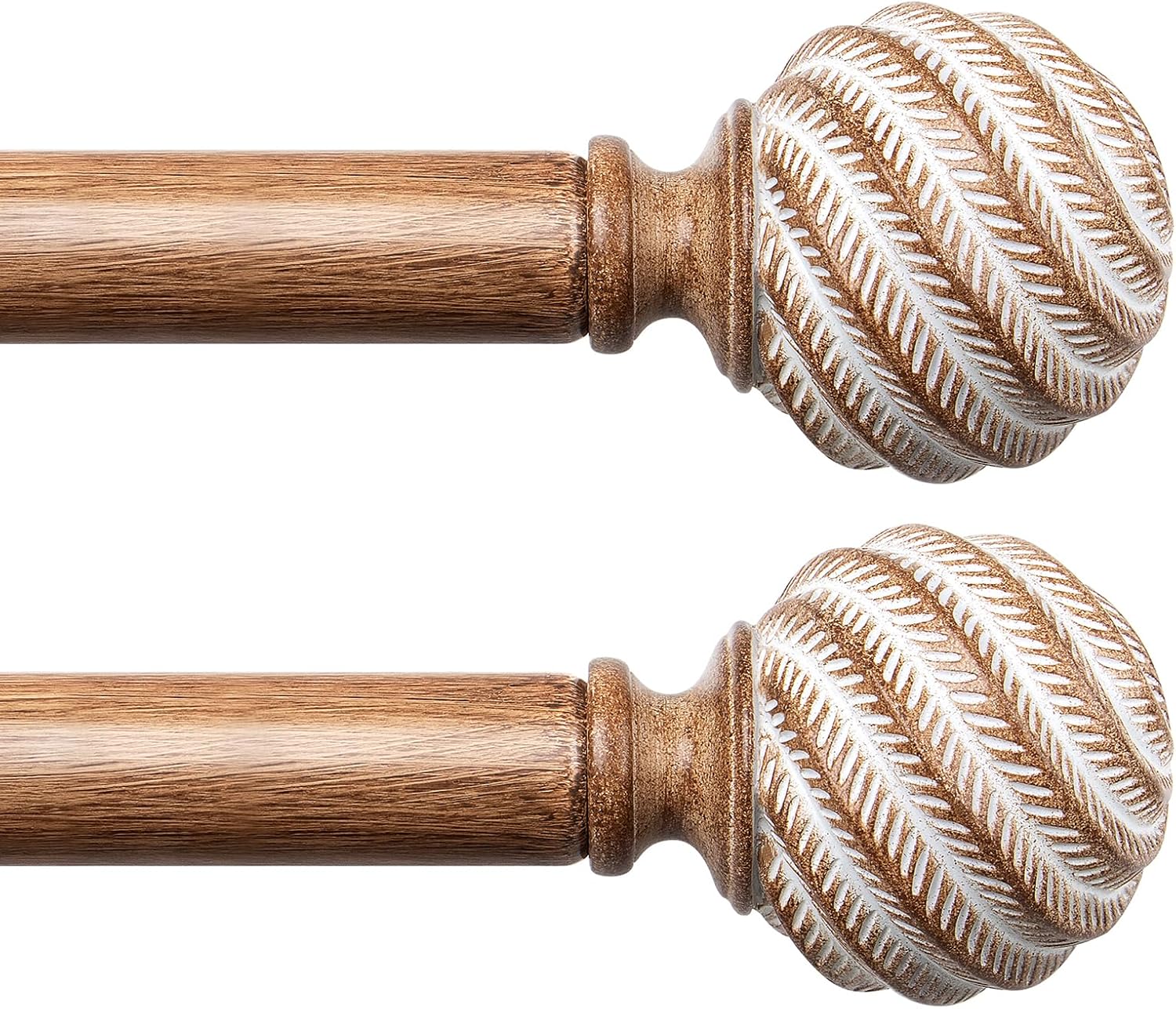 Wood Curtain Rods for Windows 2 Pack with Leaf Finials