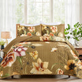 Drucon Brown Floral Quilt Set King Size 3 Pieces - Soft All-Season