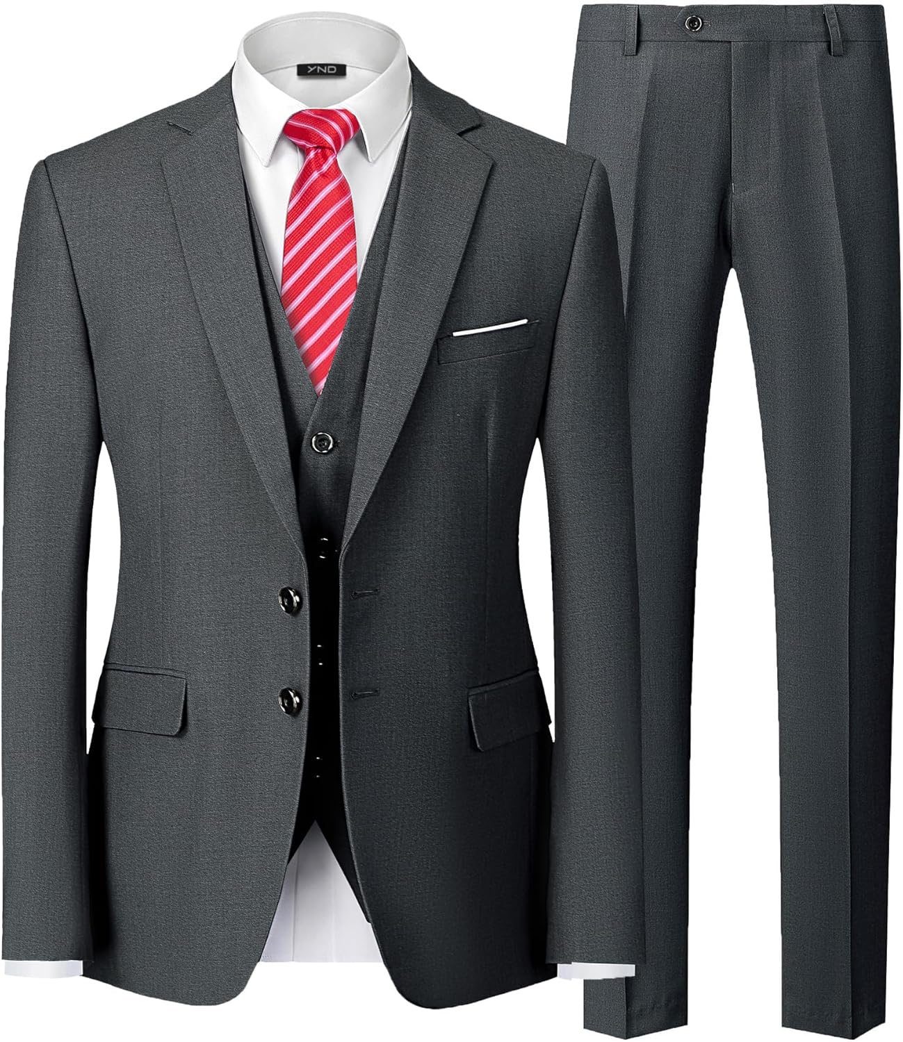 YND Men's 3 Piece Suit Set: Slim Fit Blazer, Vest, Pants
