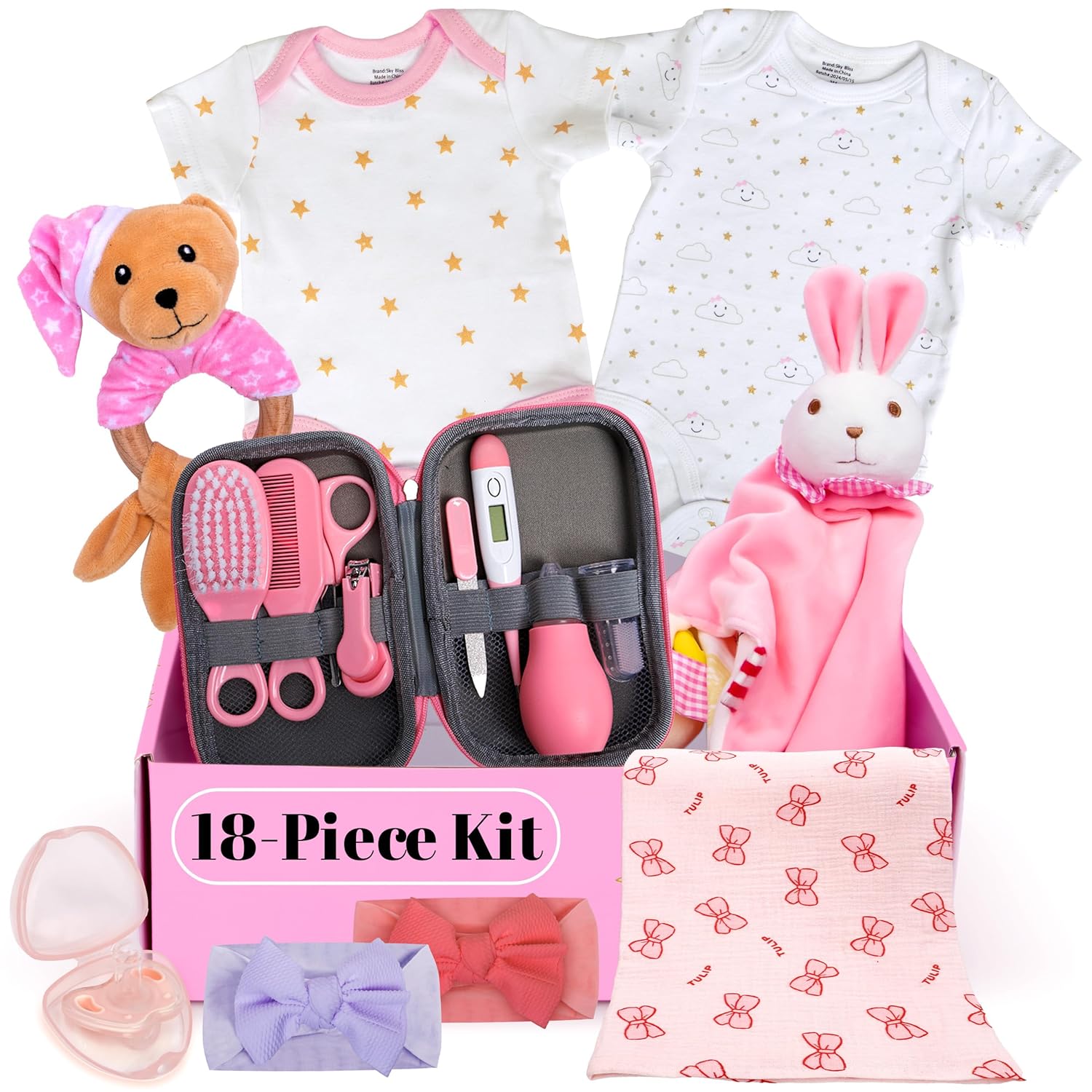 Sky Bliss 18pc Gift Set for New Baby Girl - Perfect Essentials